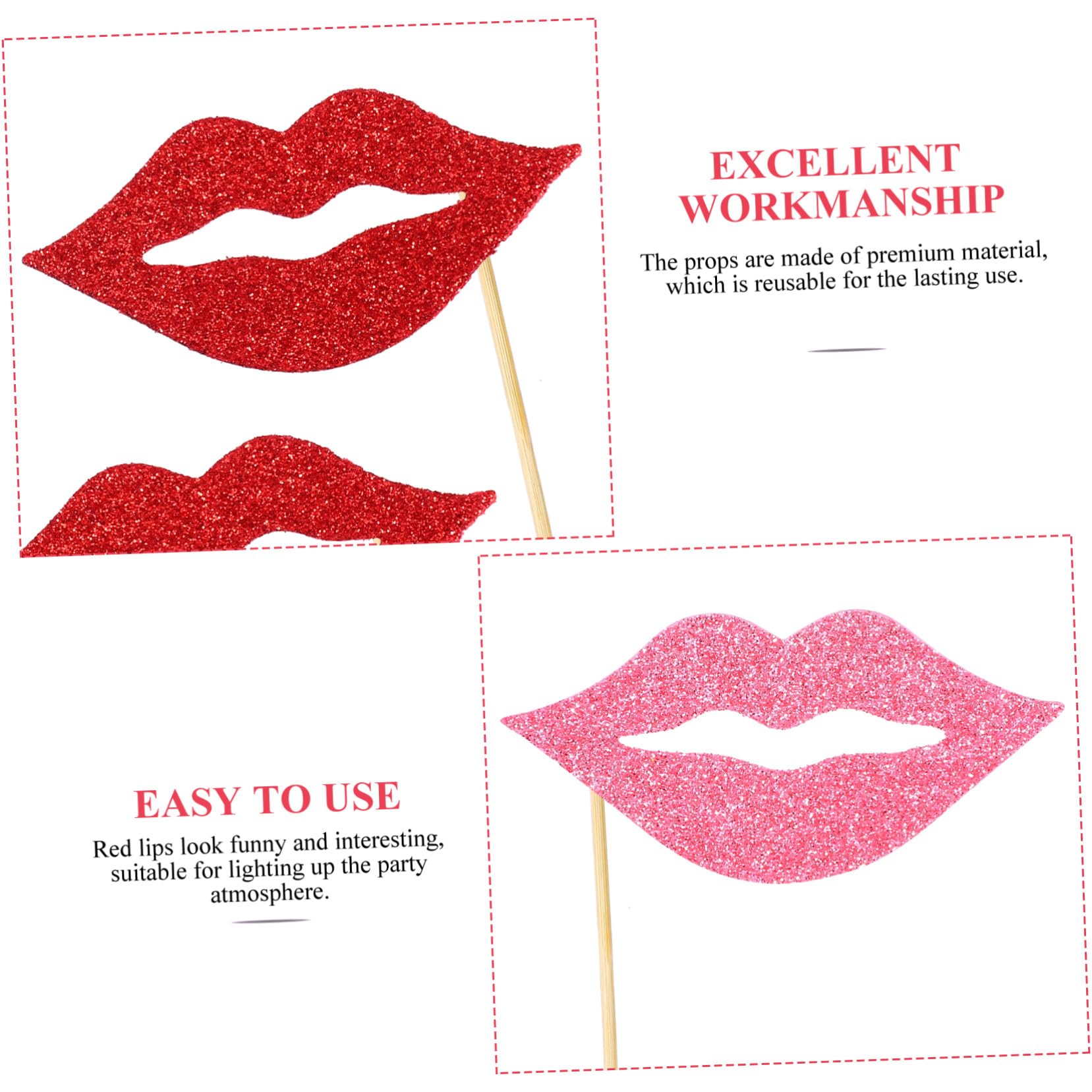 GALPADA 3 Sätze Teiliges Rote Und Pinke Lippen Fotorequisiten Mit Stiel Wiederverwendbare Party Photo Props Für Hochzeitsfeiern Geburtstage Fotokabinen Und Selfie Themen 40 Stück * 3
