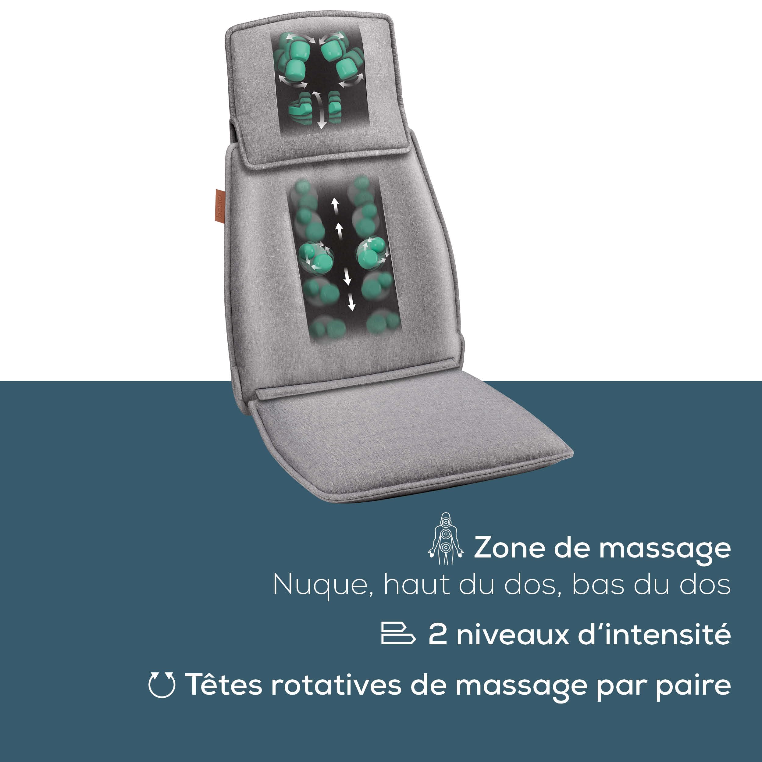 Beurer MG 330 Housse de siège de massage Shiatsu, 3 zones et 2 intensités, massager pour la nuque, le haut et le bas du dos, massage simulant la pression des mains au niveau de la nuque
