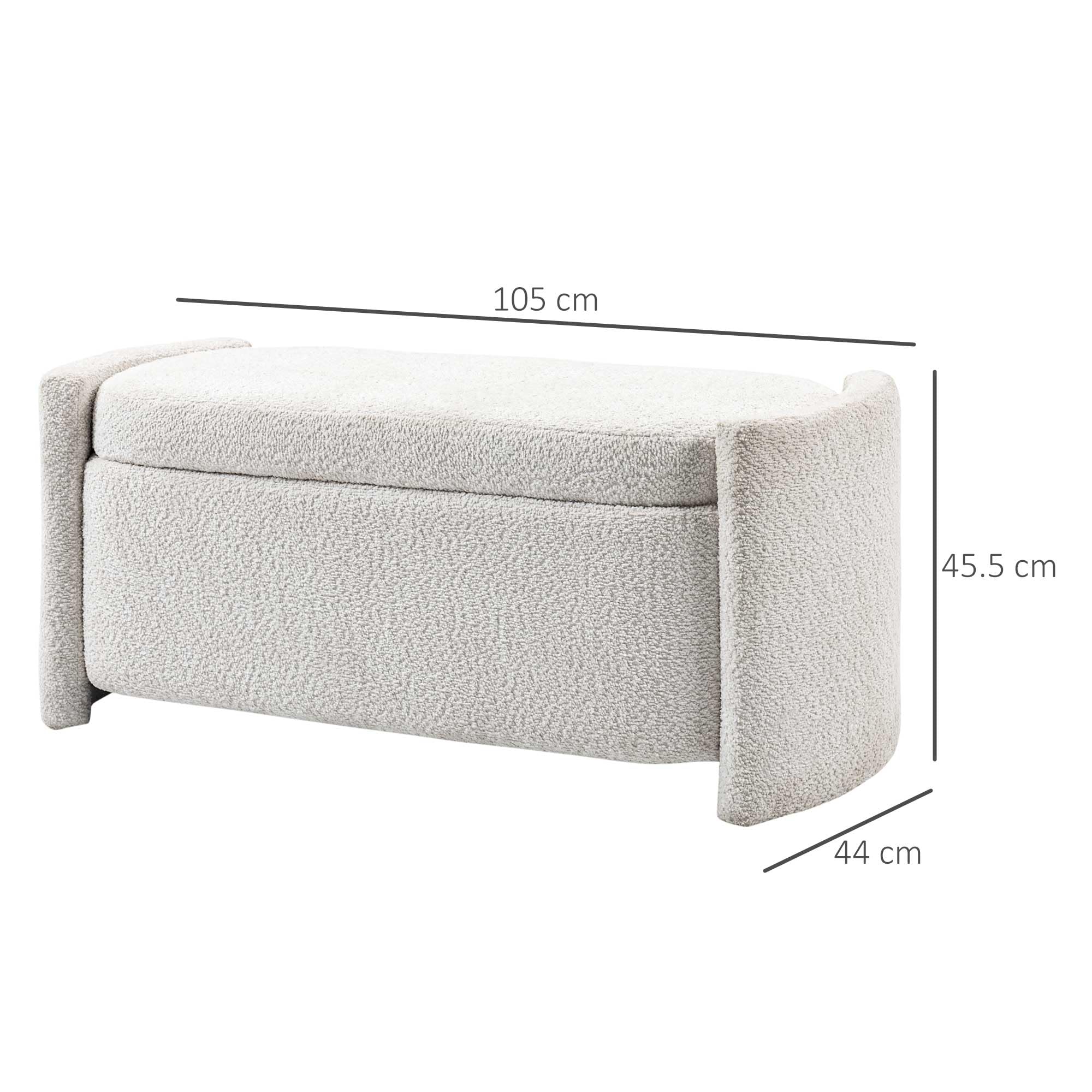 HOMCOM Sitzbank Bettbank mit Stauraum mit Deckel Creme 105 x 44 x 45,5 cm | Polsterbank, Teddy-Samtoptik, Sitztruhe, Truhenbank für Wohnzimmer, Schlafzimmer