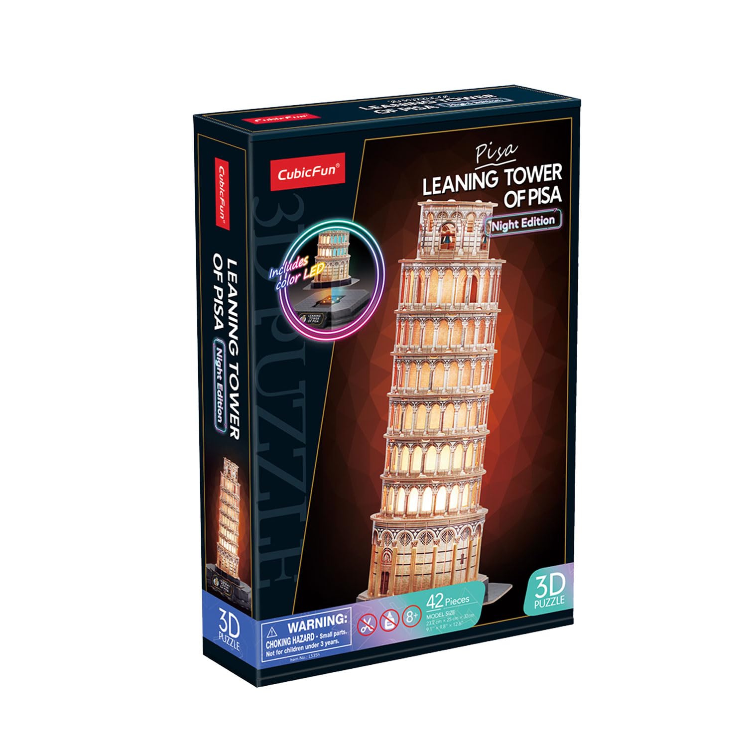 Puzzle 3d - Torre Di Pisa Led | Puzzles 3d Regalo Bambino 8 Anni | Puzzle 3d Per Bambini E Puzzles 3d Per Adulti | Modellini Da Costruire | Giochi Per Bambini | 44 Pezzi