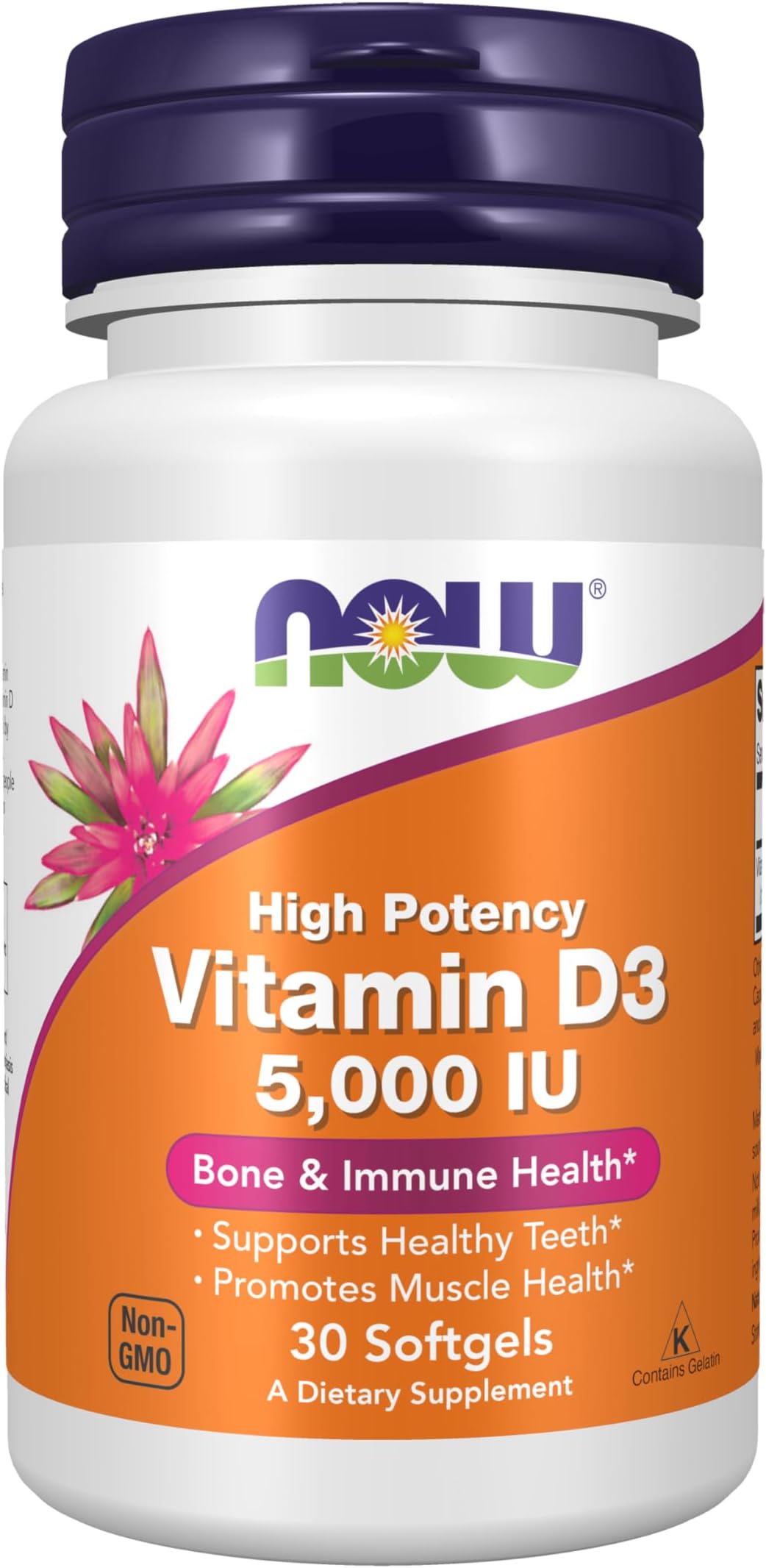 Now Supplements, Vitamin D3 5,000 IU, High Potency, Structural Support*, 30 Softgels