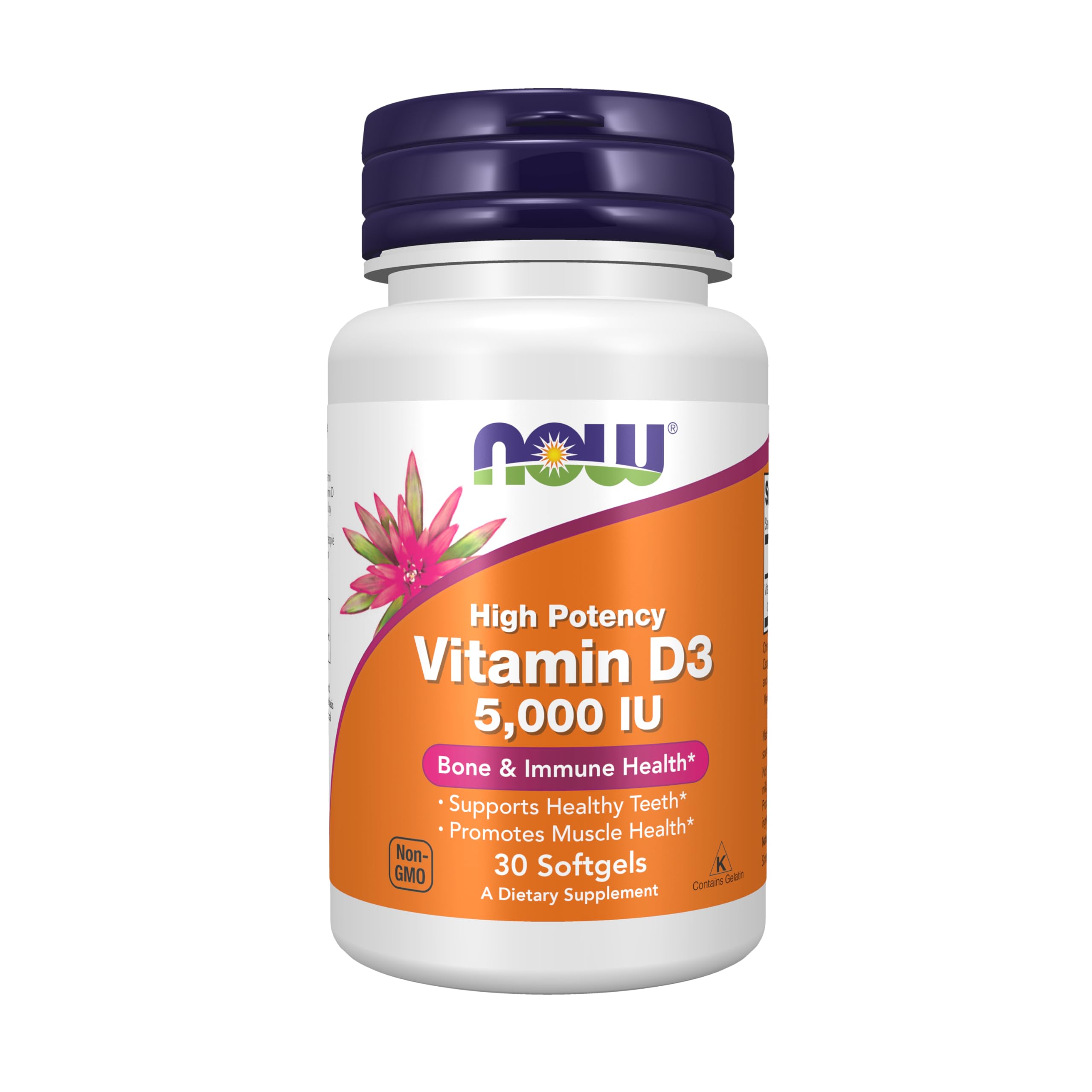 NOW Supplements, Vitamin D3 5,000 IU, High Potency, Structural Support*, 30 Softgels