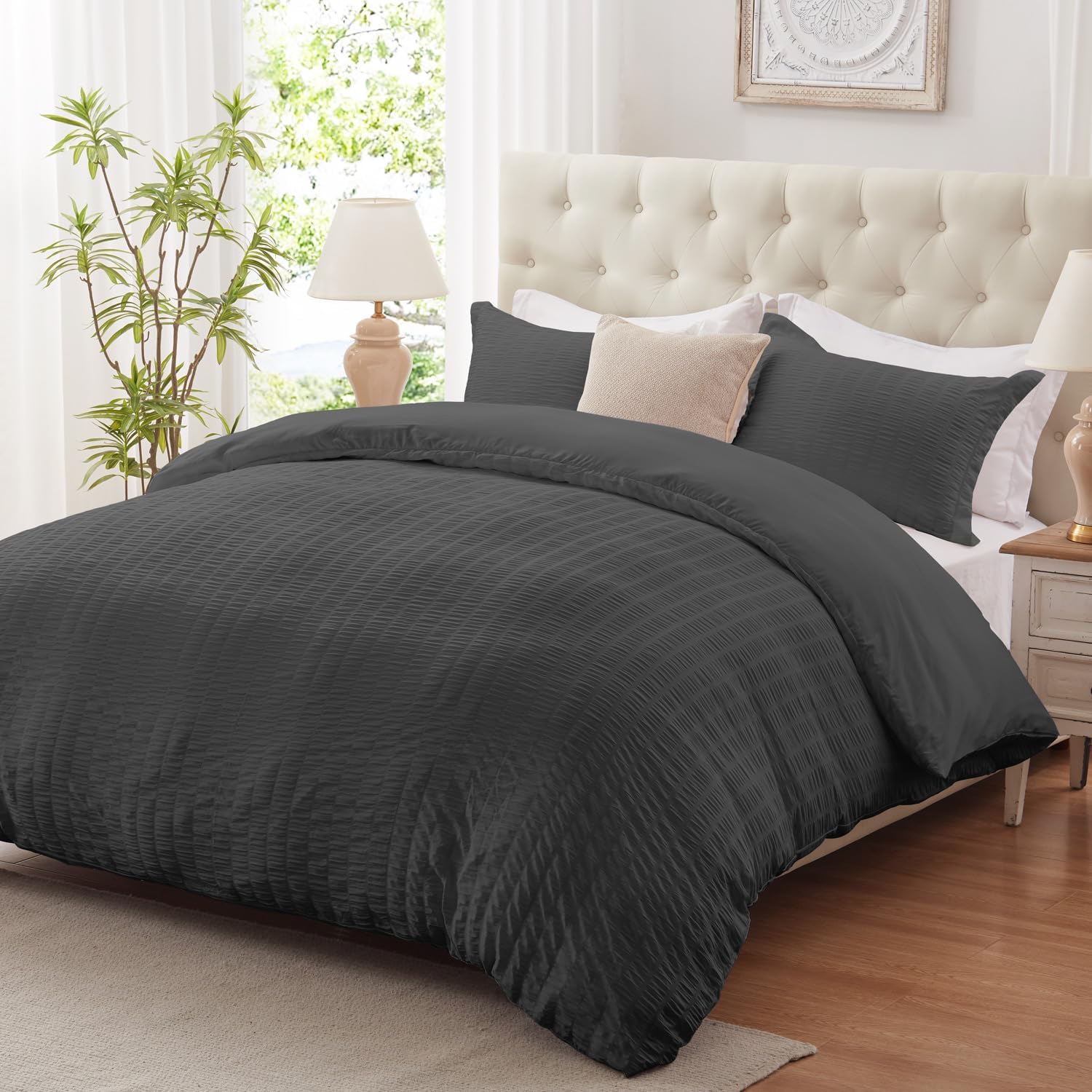 Cozyide Dark Grey Duvet Cover Queen Size, 3 Pieces Bedding