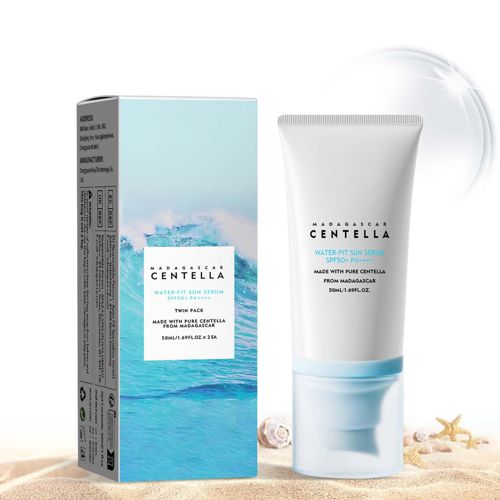 Allony Madagascar Centella Korean Sunscreen, Crema Protectora Solar 50 Facial, Ligero e Hidratante Crema Solar Facial, Seco y No Graso(50ml)