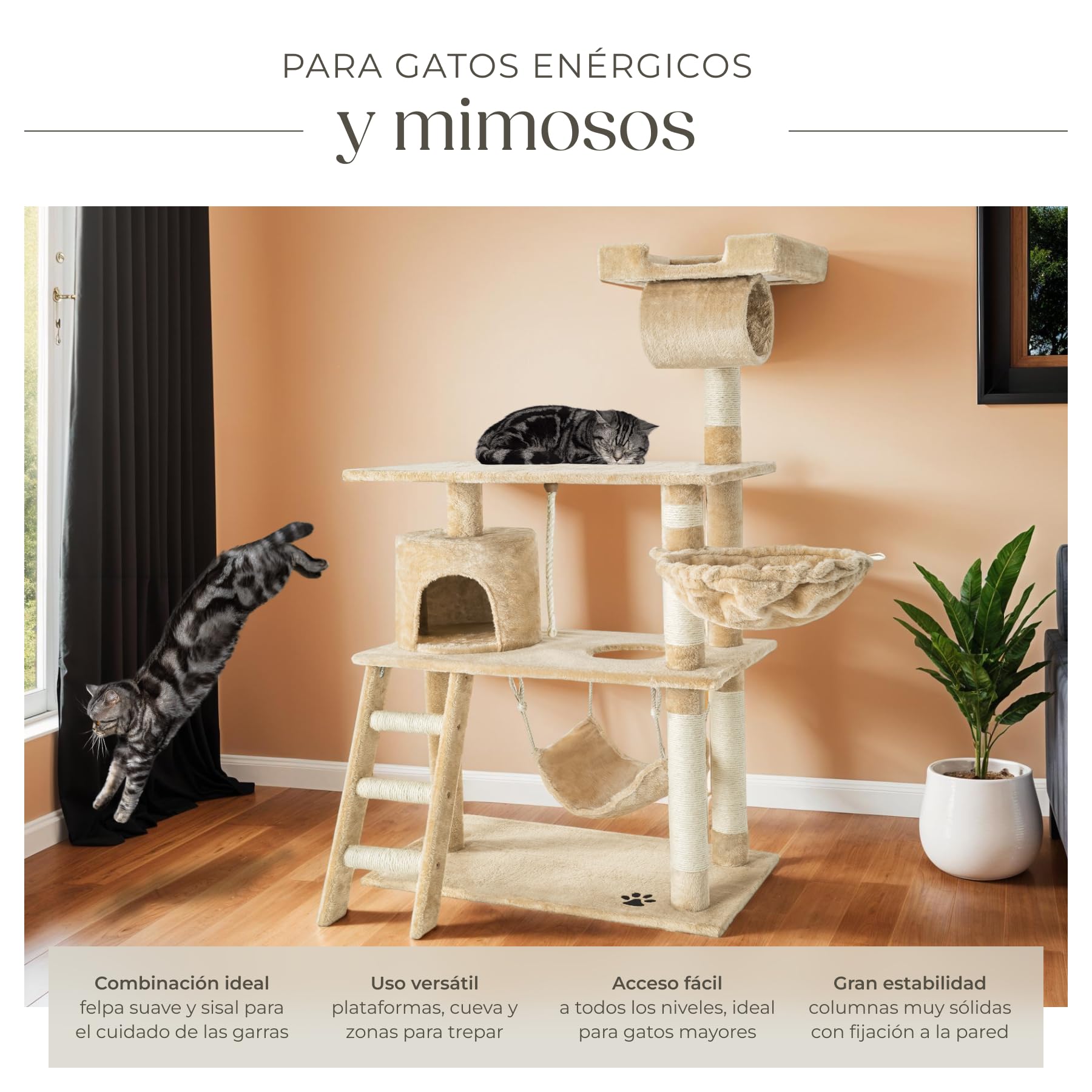 Torre para gatos y centro de actividades TecTake de 141 cm