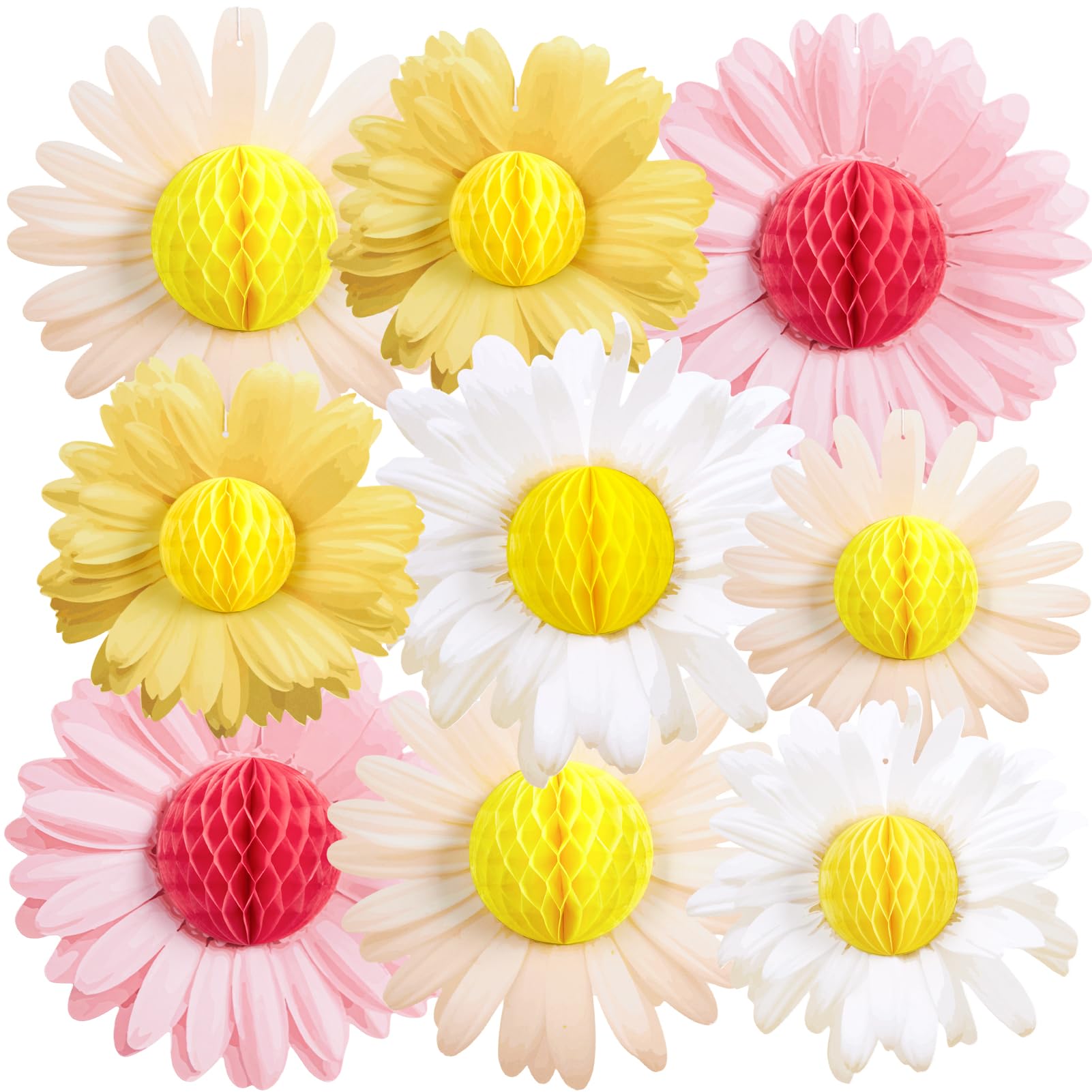 SUNBEAUTY 9 Stück Papierfächer Dekoration Sonnenblumen Geburtstagsdeko Mädchen Wabenbälle Party Deko Papierblume für Geburtstag Hochzeit Tischdeko Muttertag Deko Wedding Abschluss Party Deko-Rosa