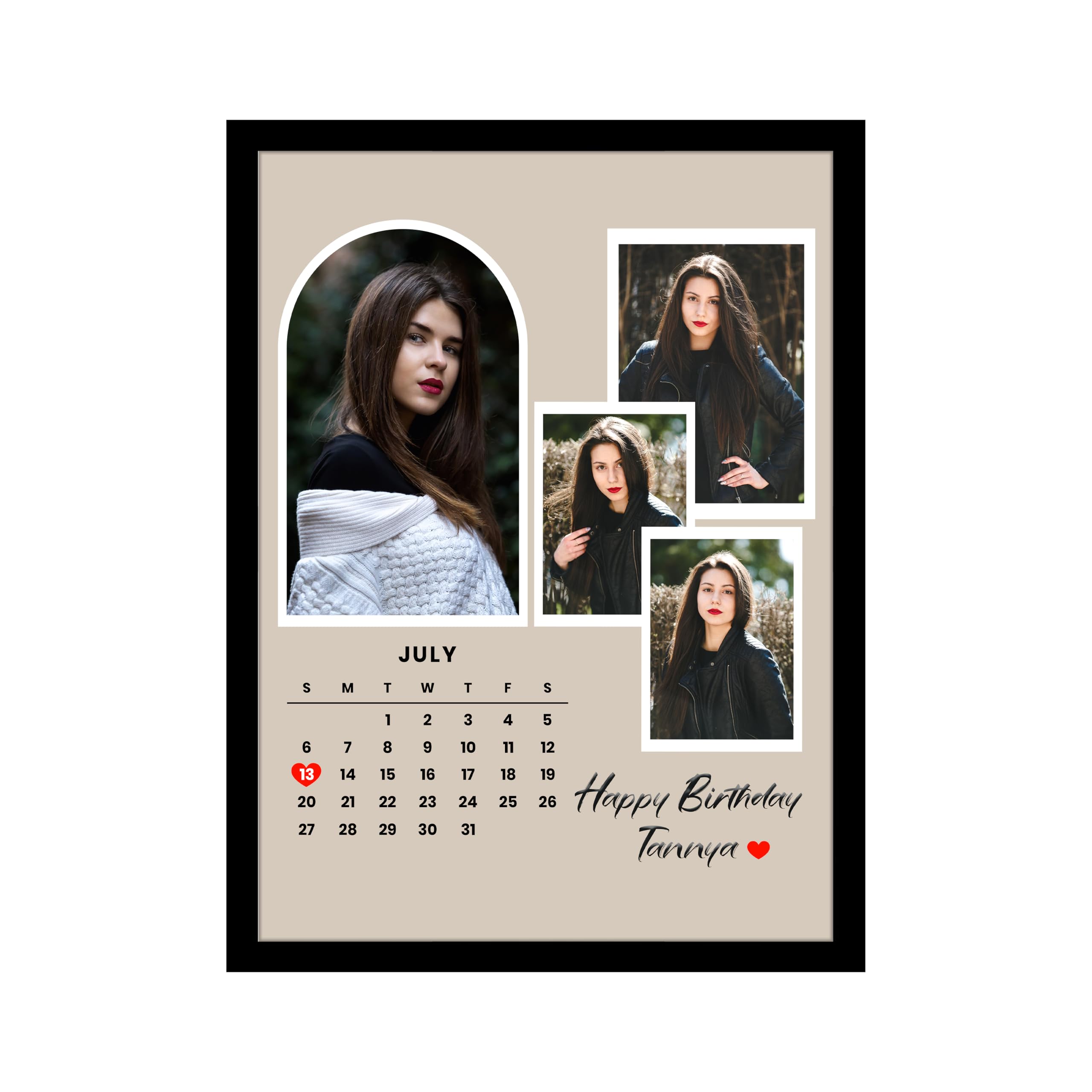 SNAP ART Personalized CalendarsTheme Happy Birthday Wall Photo Print Collage with 4 Photo Upload Customized Photo Frame Gift For Mother, Father, Sister and Friends (Size 13x18 inch) 4