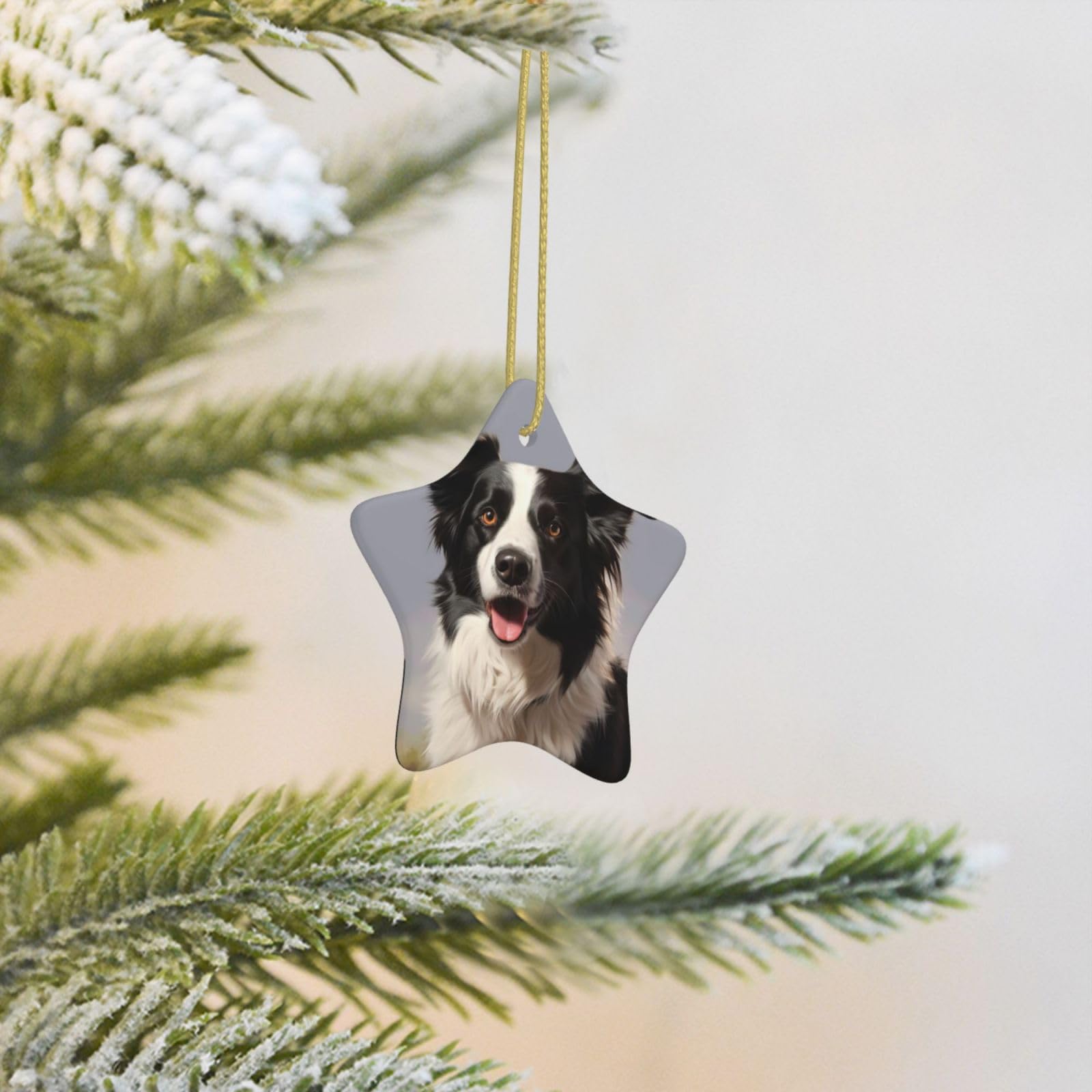 Christmas Tree Ornaments Hanging Border Collie Ceramic Ornaments Star Christmas Porcelain Decorations Tree Hanging Ornament for Home Holiday Decor Wedding Gifts