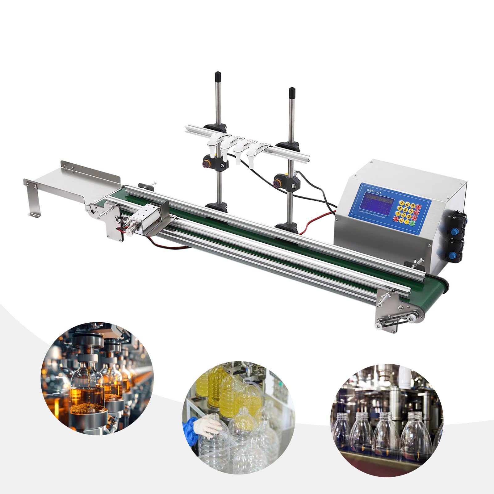 Máquina de llenado con cinta transportadora máquina de llenado automática para líquidos Bomba de membrana 10-500ml boquillas de llenado ajustables para botellas 20-90 mm adecuado para bebidas vinos