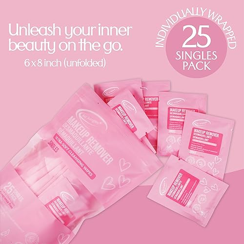 Air Jungles Makeup Remover Wipes Singles Wrapped 30 Pack, 750 Packs, Extra Large 6" x 8", Fragrance-Free, Removes Makeup and Oil, Ultra Soft Cleansing Wipes, Alcohol Free(25 Count (Pack of 1),Singles)