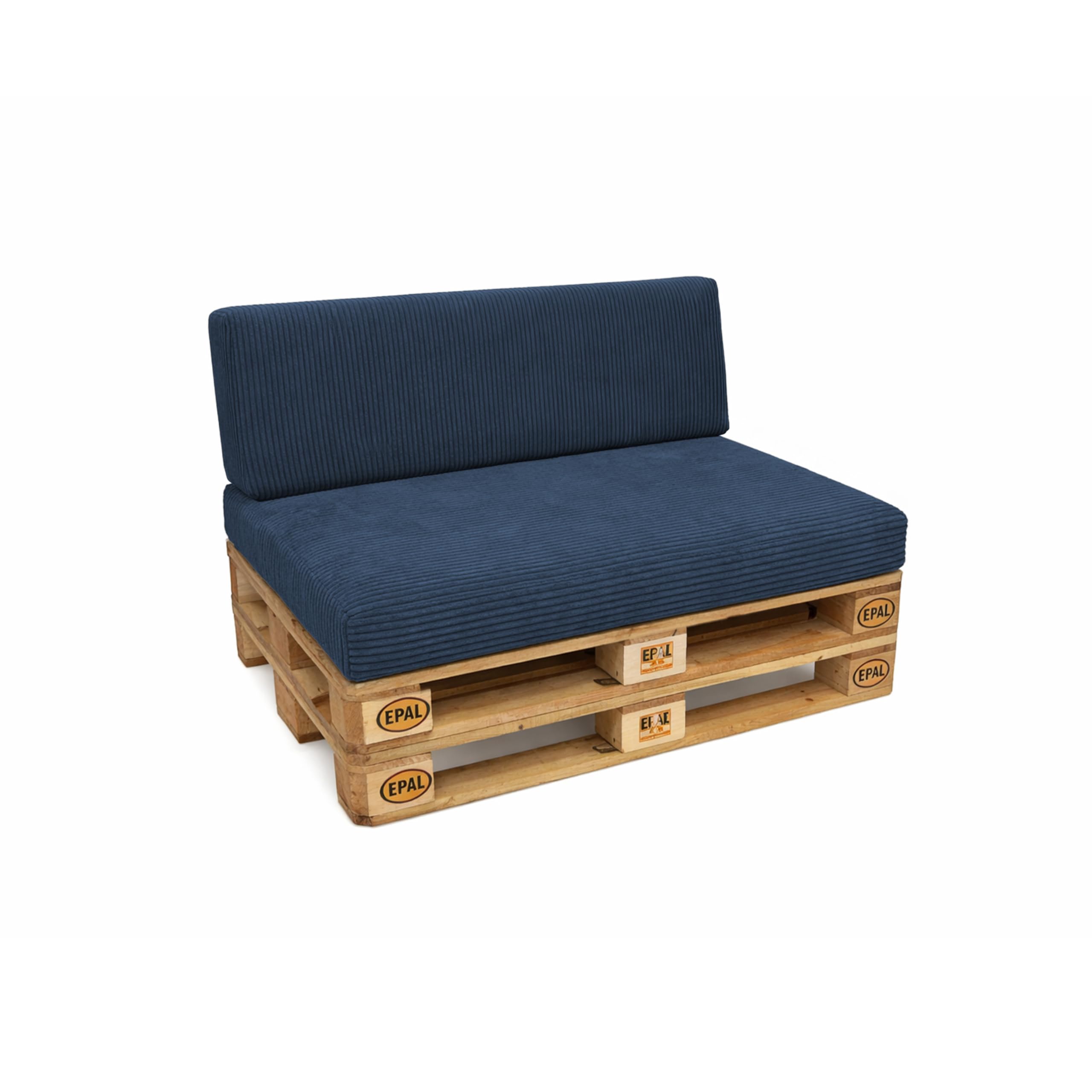 POKAR Set of 2 Corduroy Pallet Cushions | Seat 120x80 cm + Backrest 120x40 cm | Removable Covers | Garden Sofa and Patio Furniture Cushions | Oeko-Tex 100 Certified | Made in Europe | Navy