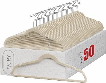 Home-it Premium Velvet Hangers 50 Pack - Ivory Suit Hangers Non Slip - Heavy Duty Clothes Hangers for Closet, Jacket, Shirt, Pants and Suit, Hook Swivel 360 - Ultra Thin