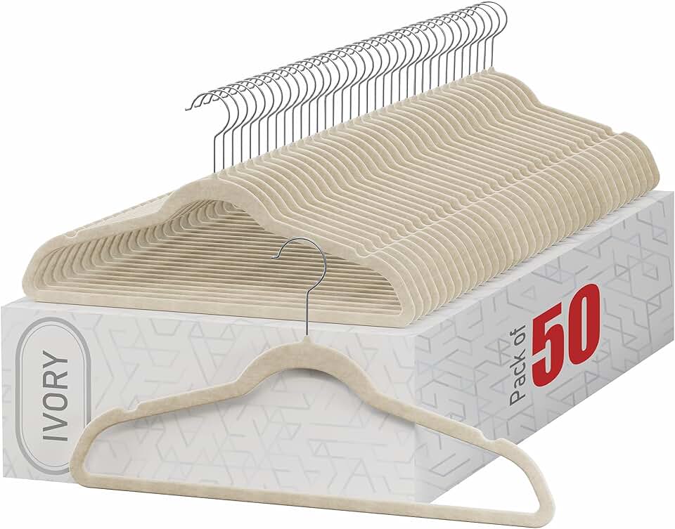 Home-it Premium Velvet Hangers 50 Pack - Ivory Suit Hangers Non Slip - Heavy Duty Clothes Hangers for Closet, Jacket, Shirt, Pants