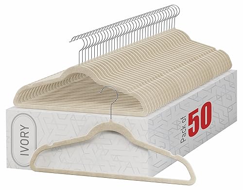 Home-it Premium Velvet Hangers 50 Pack - Ivory Suit Hangers