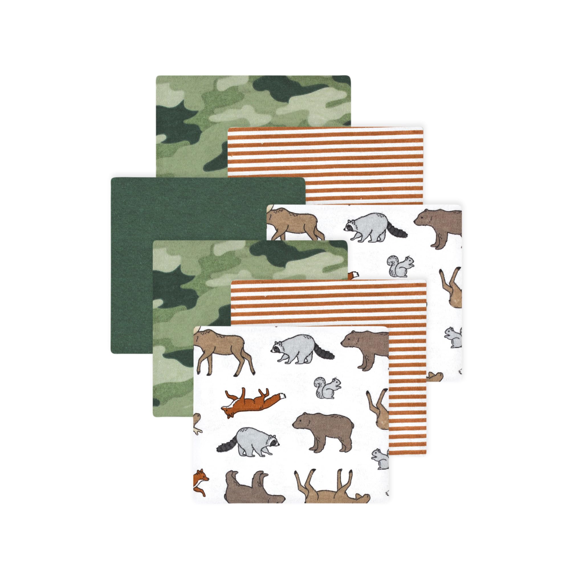 Little Treasure Hudson Baby Cotton Poly Flannel Receiving Blankets Multipack, Green Animal Adventure, 30x30 inches