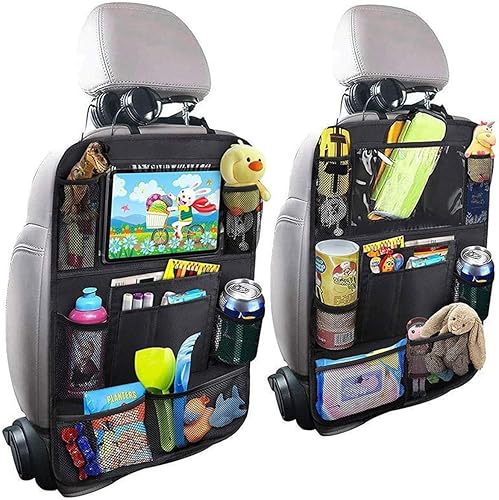 Miniatura 10 de Organizador de asiento trasero de automóvil, alfombrillas protectoras de patadas de tela Oxford para asiento trasero con 9 bolsillos y soporte
