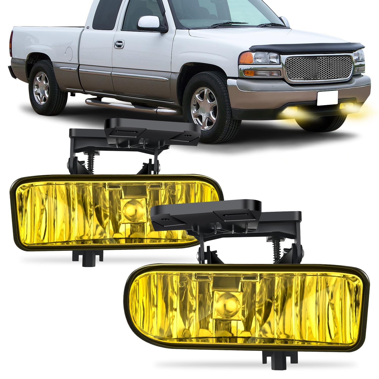 Nilight Fog Light Assembly Compatible with 1999 2000 2001 2002 GMC Sierra 1500 2500 2001-2002 Sierra 1500HD 2500HD 3500 2000-2006 Yukon Amber Lens