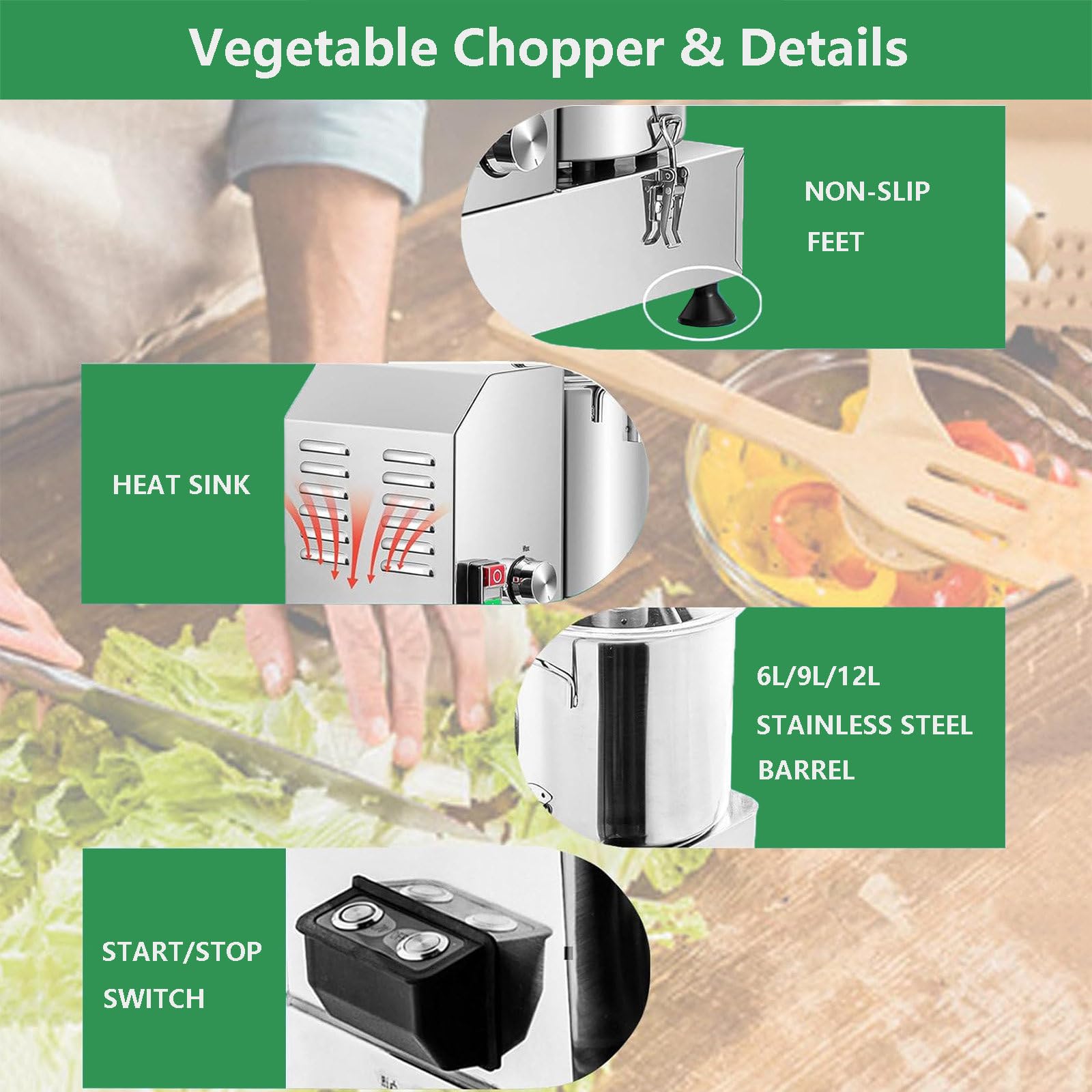 Procesadores De Alimentos Comerciales Y Picadoras De Verduras Y Picadoras De Carne Eléctricas Y Trituradoras De Alimentos para Zanahorias Ajos Cebollas - con 4 Batidores De Huevos,12L