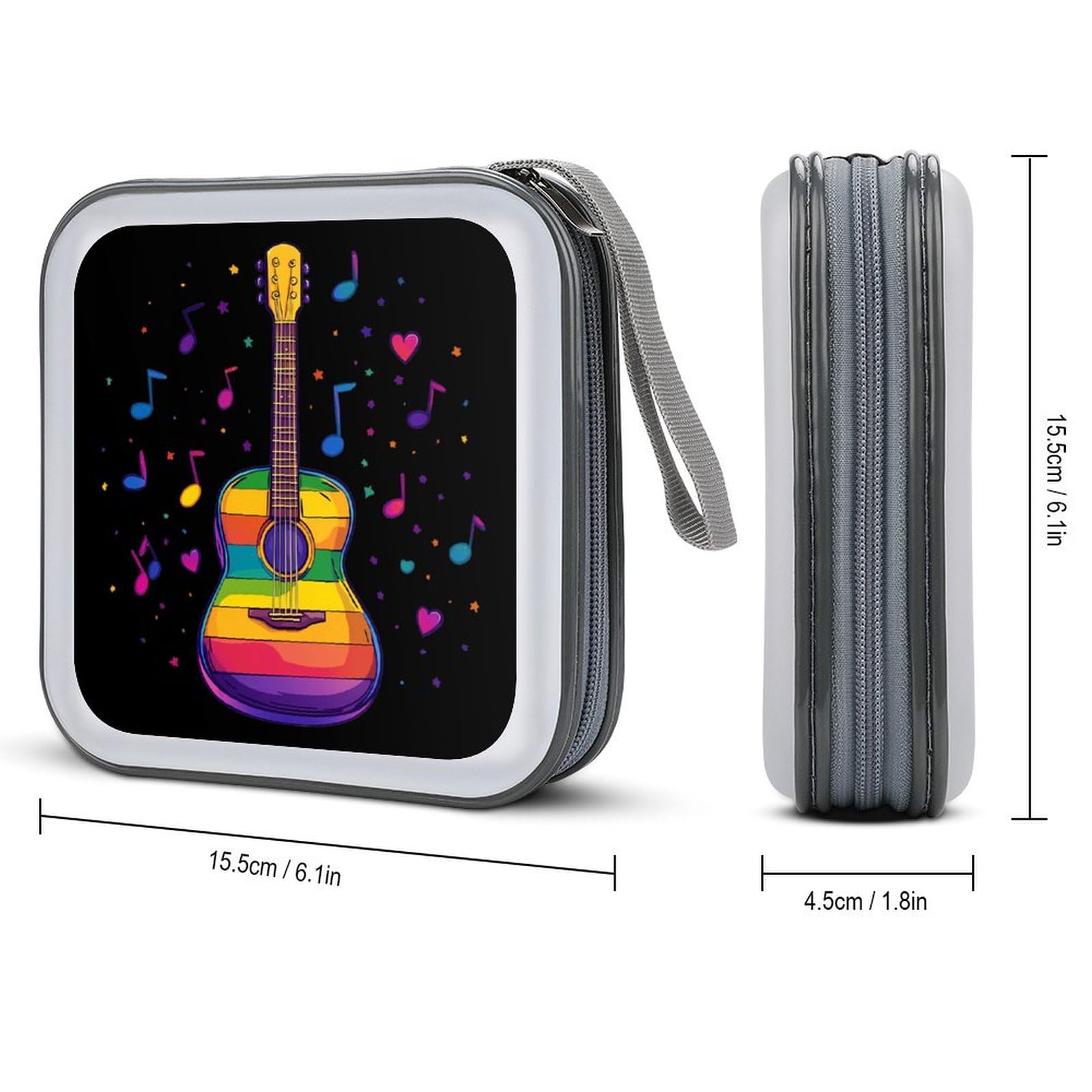 Guitar Colorful Musical Notes CD Case Plastic DVD Case Holder Wallet Disc Storage Organizer for Car Travel