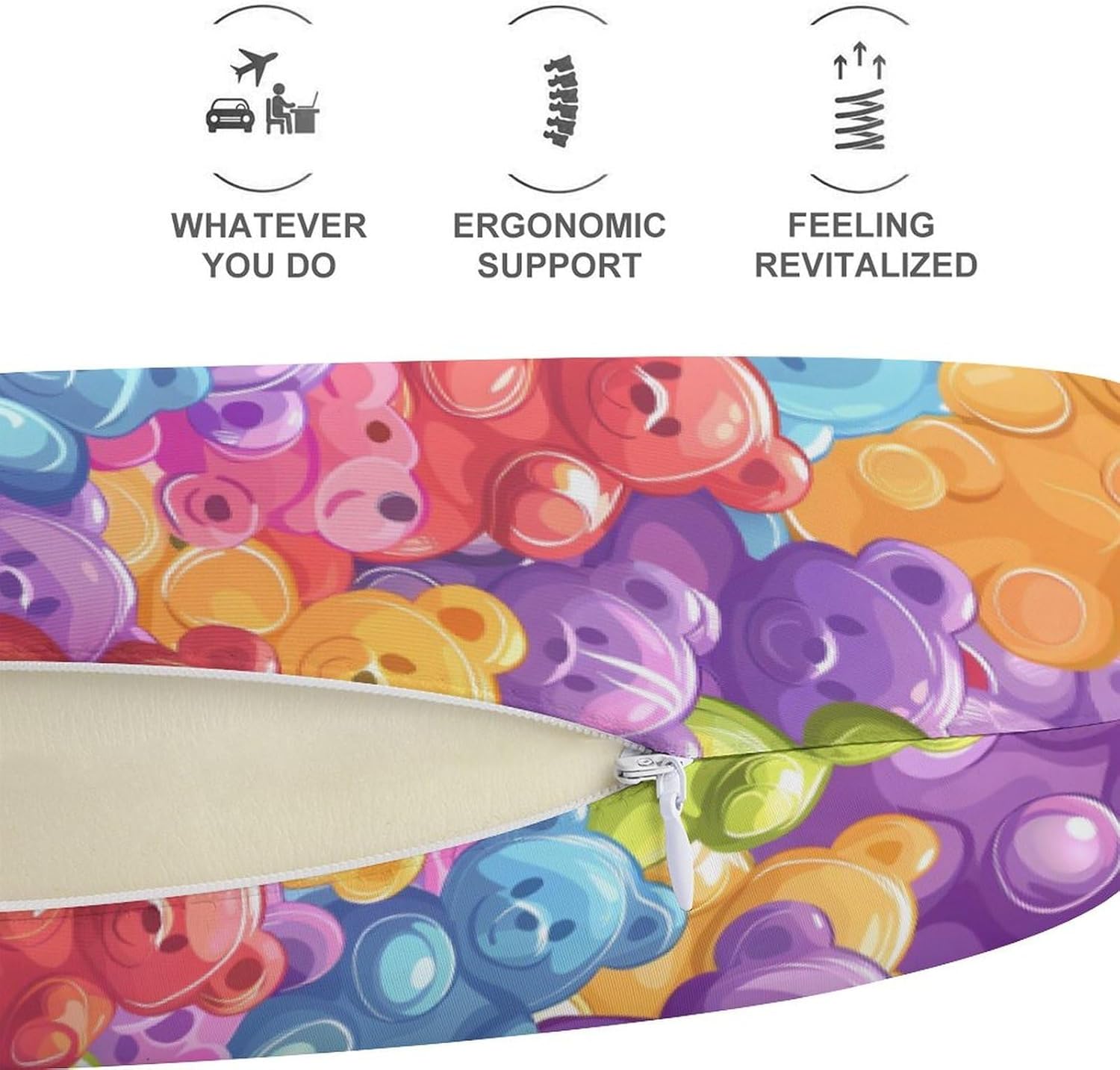 Gummy Bears Candies Travel Pillow U Shape Neck Pillow Washable Pillowcase for Sleeping Chair