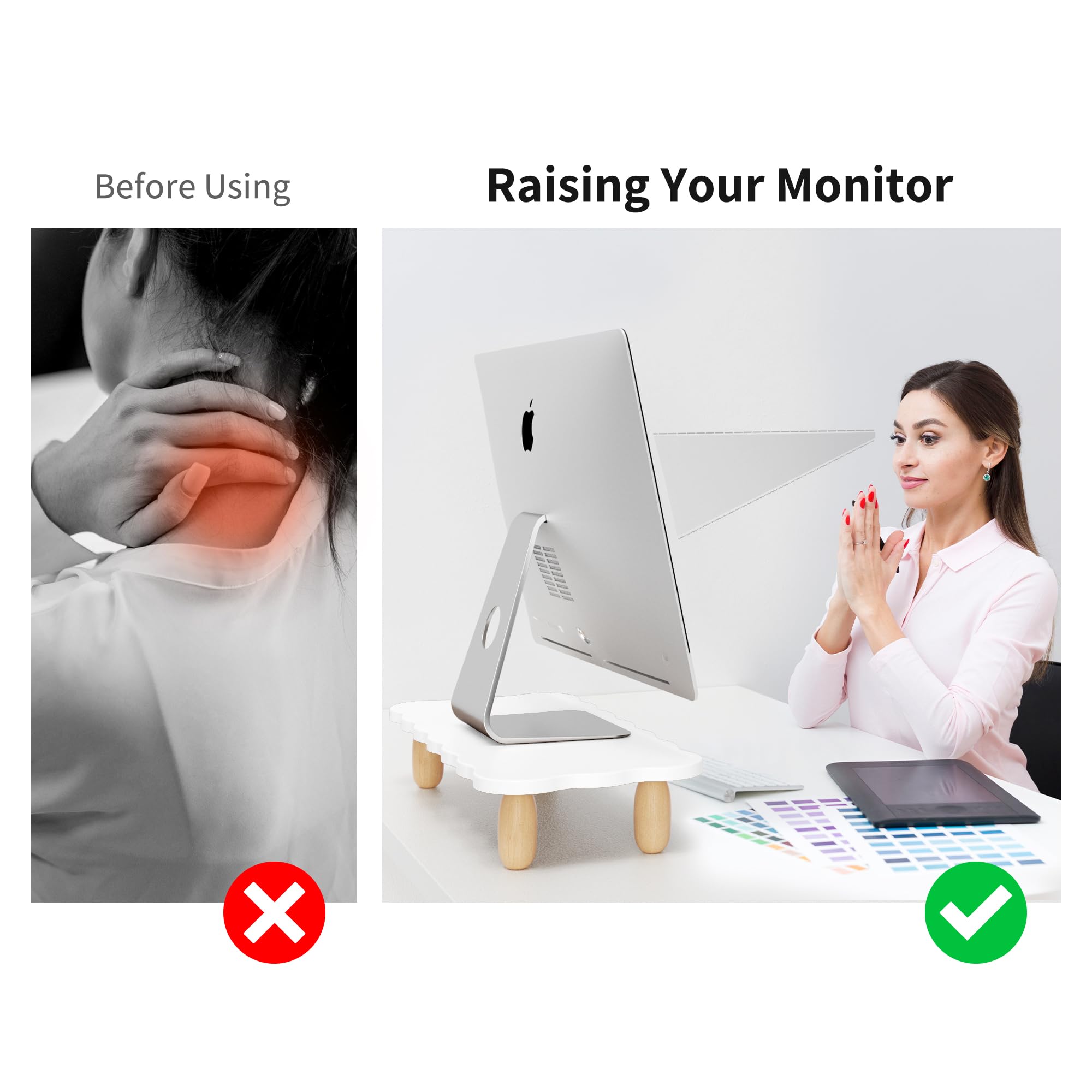 Soporte elevador para monitor, soporte de madera resistente en forma de galleta para escritorio, soporte de escritorio ergonómico, organizador de escritorio multiusos para computadora, laptop 3