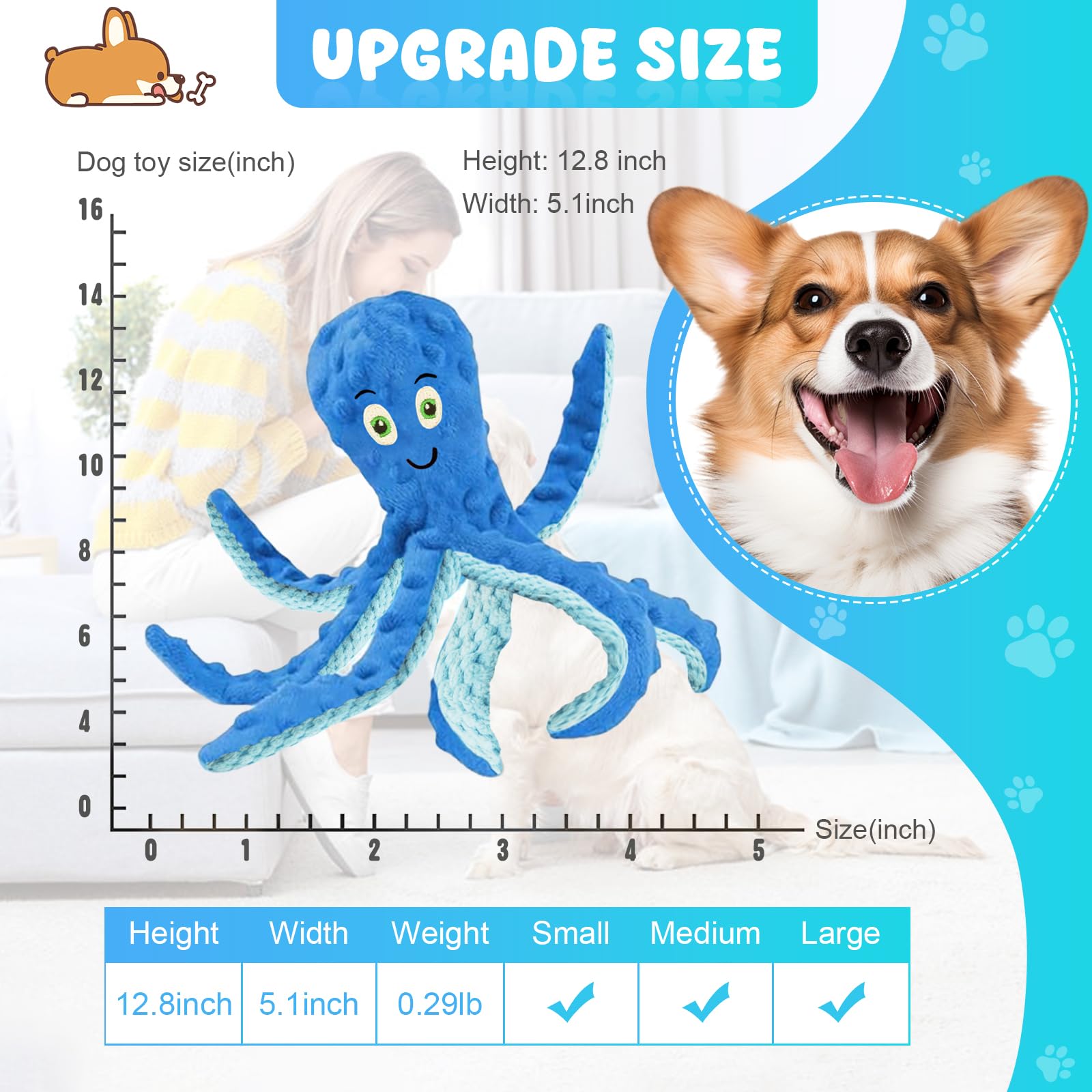 Interactive Octopus Toy With Squeaky Plush, Crinkle Paper - Image 2