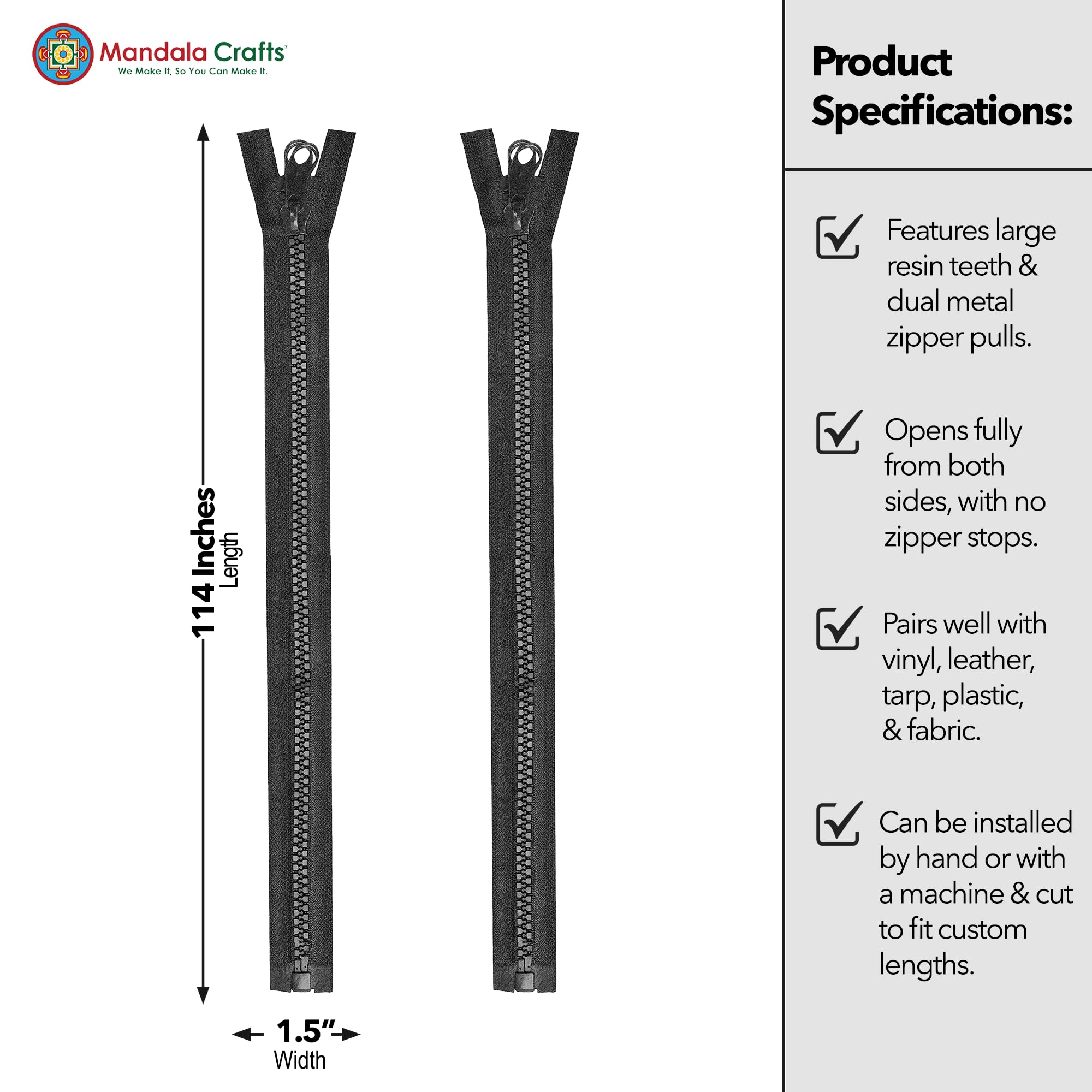 Cremallera Separable #10 De 5 Metros Negra - Doble Deslizador, Para Sacos De Dormir, Tiendas, Lona
