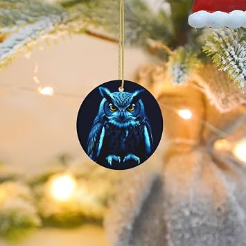 2025 Christmas Tree Decoration Hanging Round Ornament Blue Owl Ceramic Ornaments Christmas Tree Decorations Round Pendants for Xmas Tree Winter New Year Party Supplies
