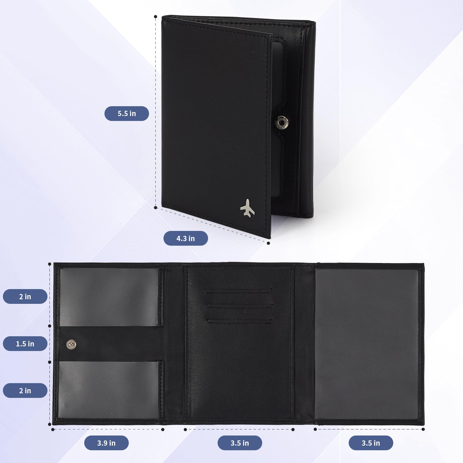 Billetera de piloto para pasaporte para viajes, bloqueo RFID, soporte de documentos de viaje de cuero genuino con caja de regalo, cartera de pasaporte para pilotos, hombres y mujeres, Negro -, Classic 4