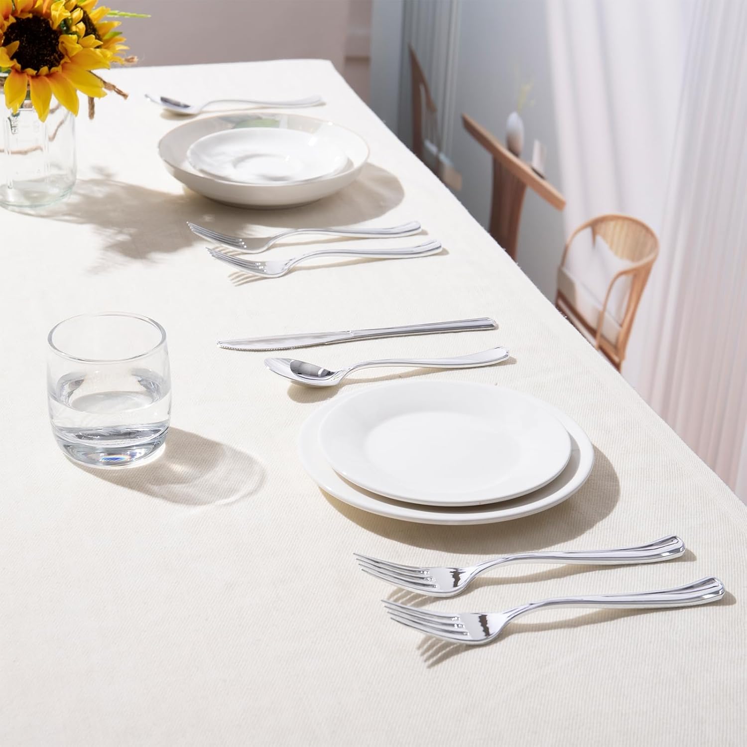 144 Pack Silver Premium Heavy Duty Plastic Silverware, 48 Forks, 48 Spoons, 48 Knives, For Catering, Parties, Dinners and Weddings, BPA-Free, Disposable Plastic Cutlery Set Utensils Set - Image 8