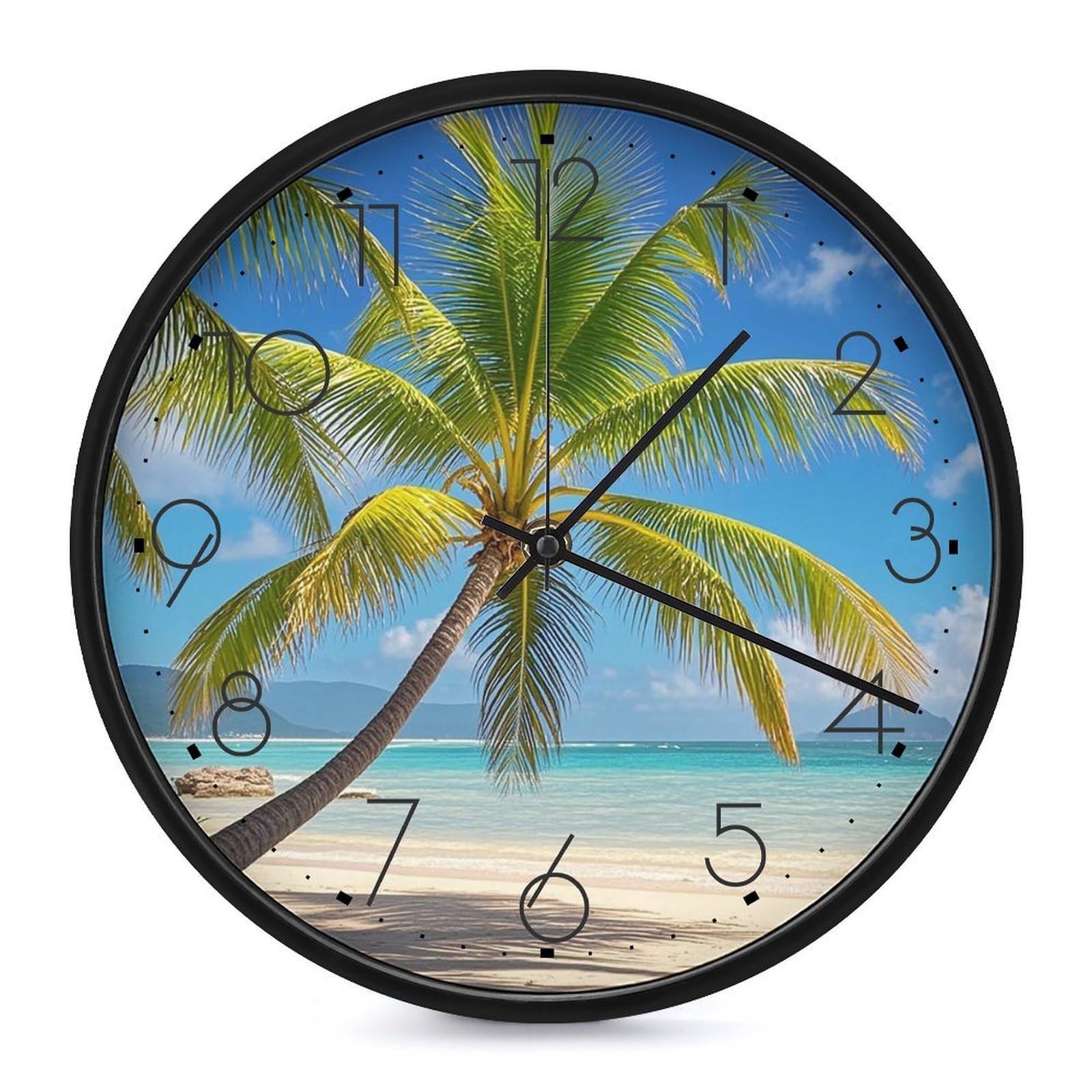 Horloge murale ronde palmier tropical silencieuse moderne pour le salon