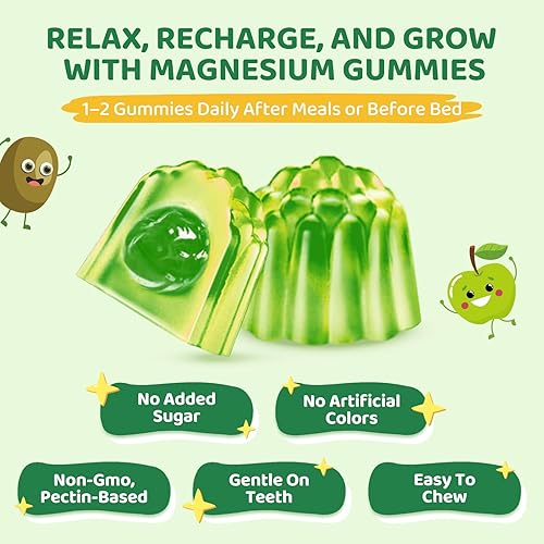 Miniatura 6 de Gomitas de magnesio para niños, gomitas de glicinato de magnesio con L-teanina, manzanilla y multivitaminas para dormir, calma y concentración,