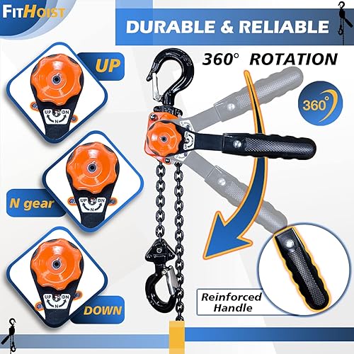 Miniatura 5 de El polipasto de cadena viene a lo largo de 12 tonelada Mini polipasto de cadena de palanca de 1100 libras de capacidad con cadena G80 de elevación