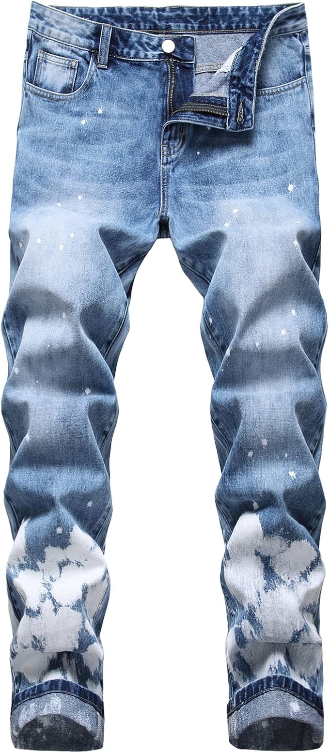 JEsilunmaMY Mens Ripped Straight Leg Jeans Mid Waist Distressed Washed Denim Pants Casual Stretch Skinny Destroyed Jean Pants