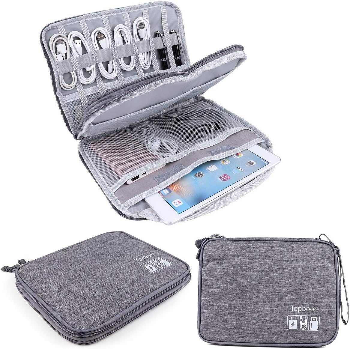 Universal Electronics Accessories Organizer, Waterproof Portable Cable Organizer Bag,Travel Gear Carry Bag for Cables (L, Black) (Grey, L)