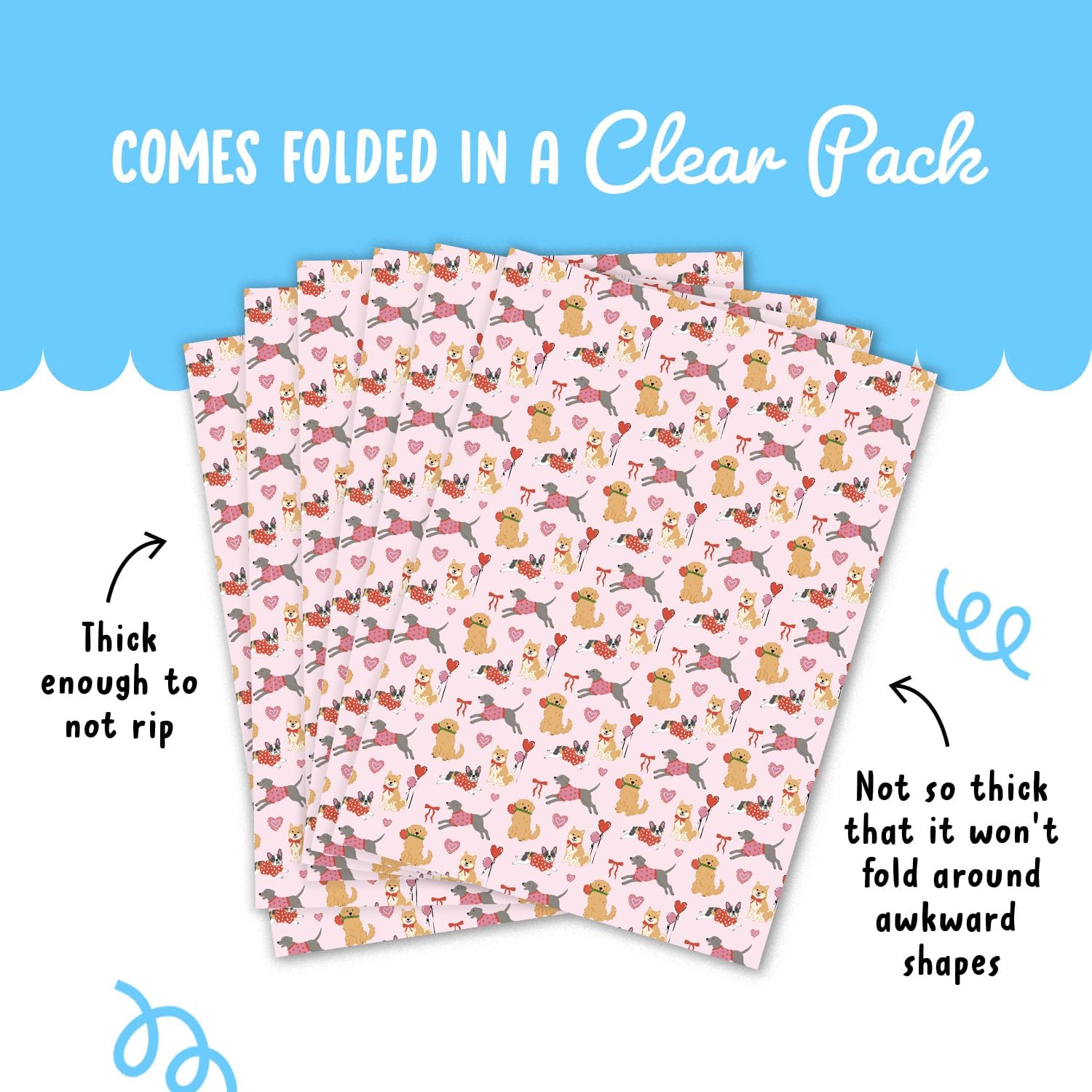 CENTRAL 23 Dogs in Love Gift Wrapping Paper - 6 Sheets of Gift Wrap with Tags - Cute Puppies in Love Design - Anniversary and Valentines Day Wrap for Her Him Newlyweds - Pink - Comes with Tags image 4
