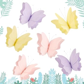 EASY JOY 6 St ck 3D Pastellfarbene Schmetterlingsdekorationen H ngende Kreppapier-Schmetterlinge Wanddekoration Doppellagige Rosa Lila Gelb Schmetterlingen Partydekoration f r Geburtstag Babyparty