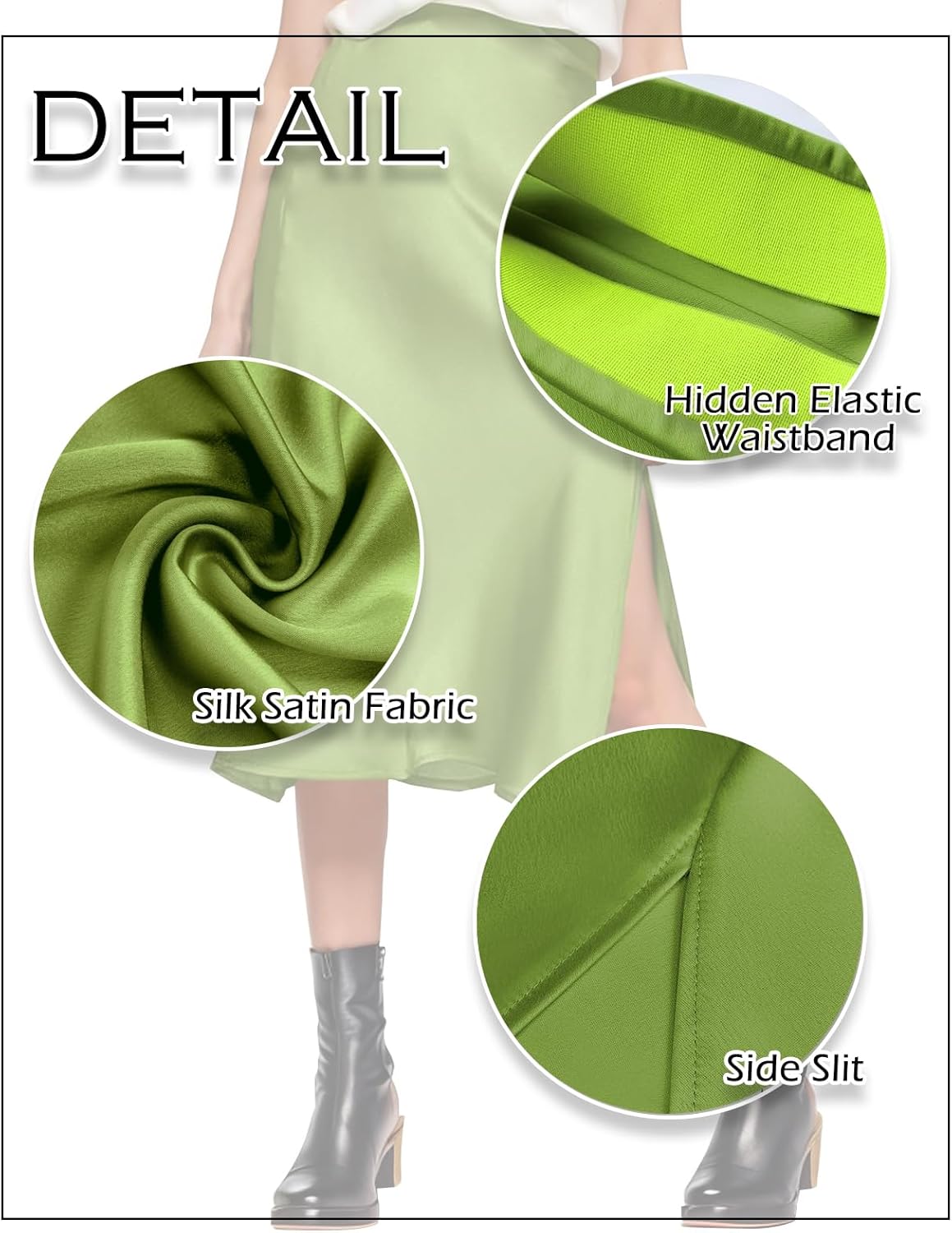 Womens Satin Silk High Waist Slit Midi Skirt Elastic Waistband Midi Skirts for Women - Image 4