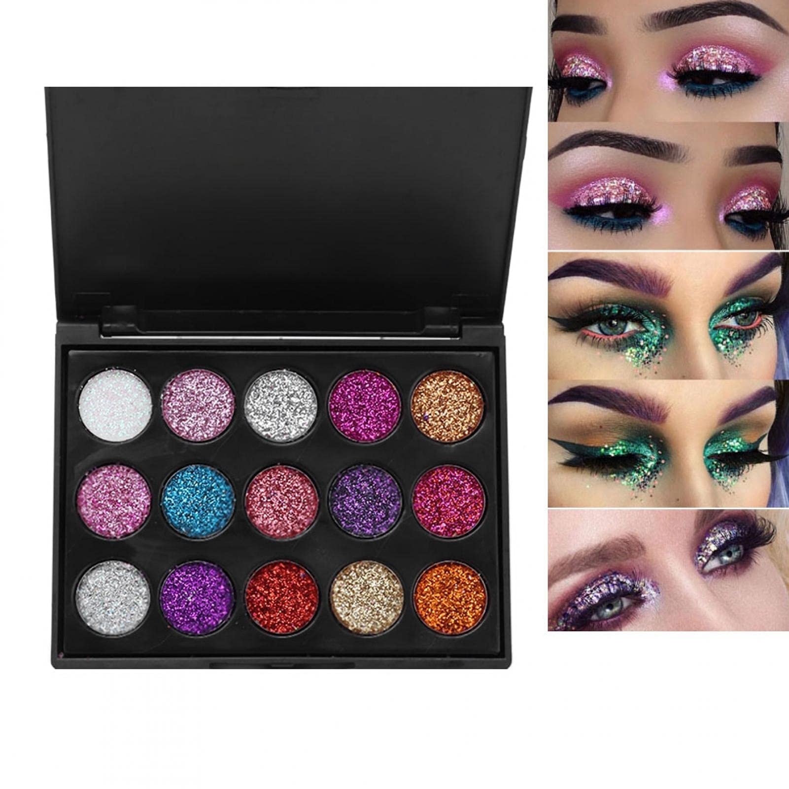 Paleta de sombras de ojos con purpurina, 15 cores, impermeável, com purpurina, paleta de sombras de olhos, sombra de olhos brilhante, cores naturais misturadas de longa duração