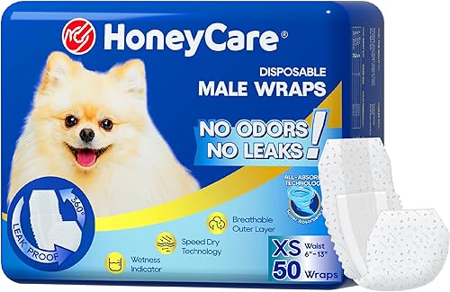 HONEY CARE All-Absorb A27 - Envoltura para perro macho, 50 unidades, extra pequeña