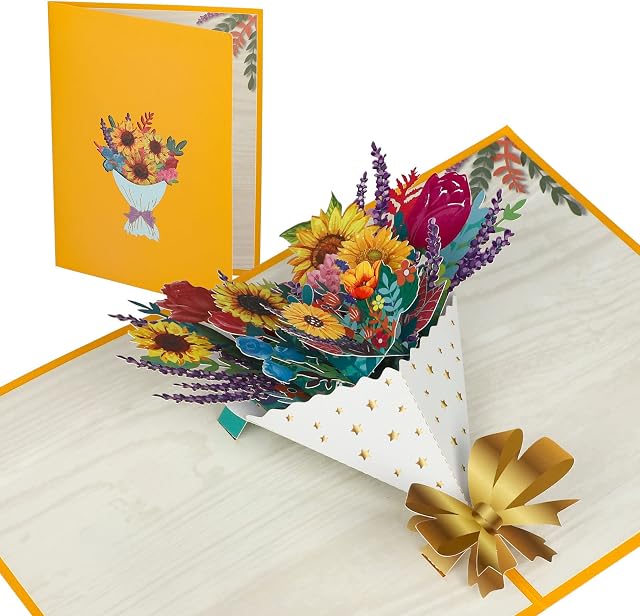 DONQL 3D Sunflower Gifts as Birthday Cards for Women, Pop Up Card as Mum Birthday Cards,Pop Up Birthday Cards for Women,Grandma Birthday Card, Personalised Birthday Card with Envelope and Note Card