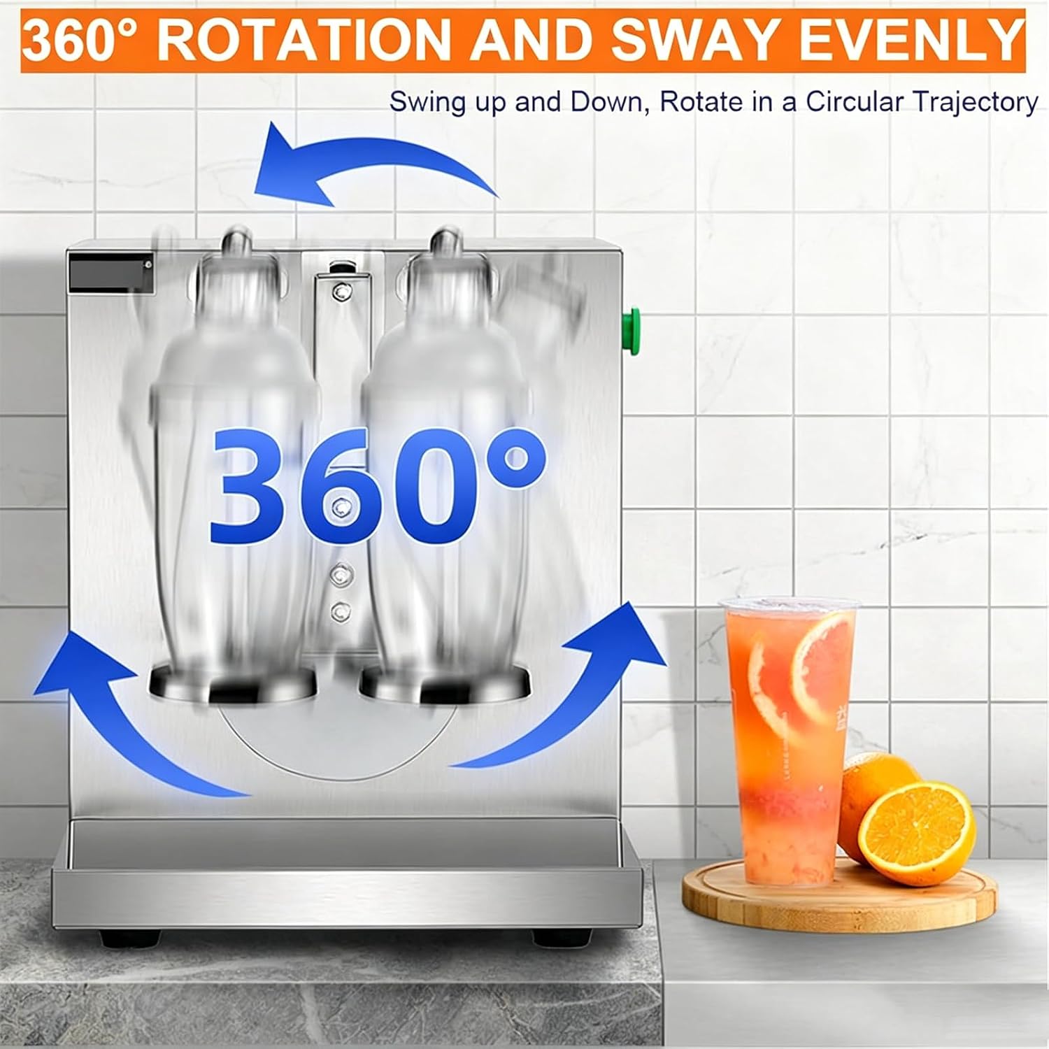 Automatic Milk Tea Shaking Machine, Electric Double Frame Milk Tea and Cocktail Shaker, 400r/min Bubble Boba Shaker Machine 360° Mixing 0-120s Adjustable for Tea, Juice, Coffee