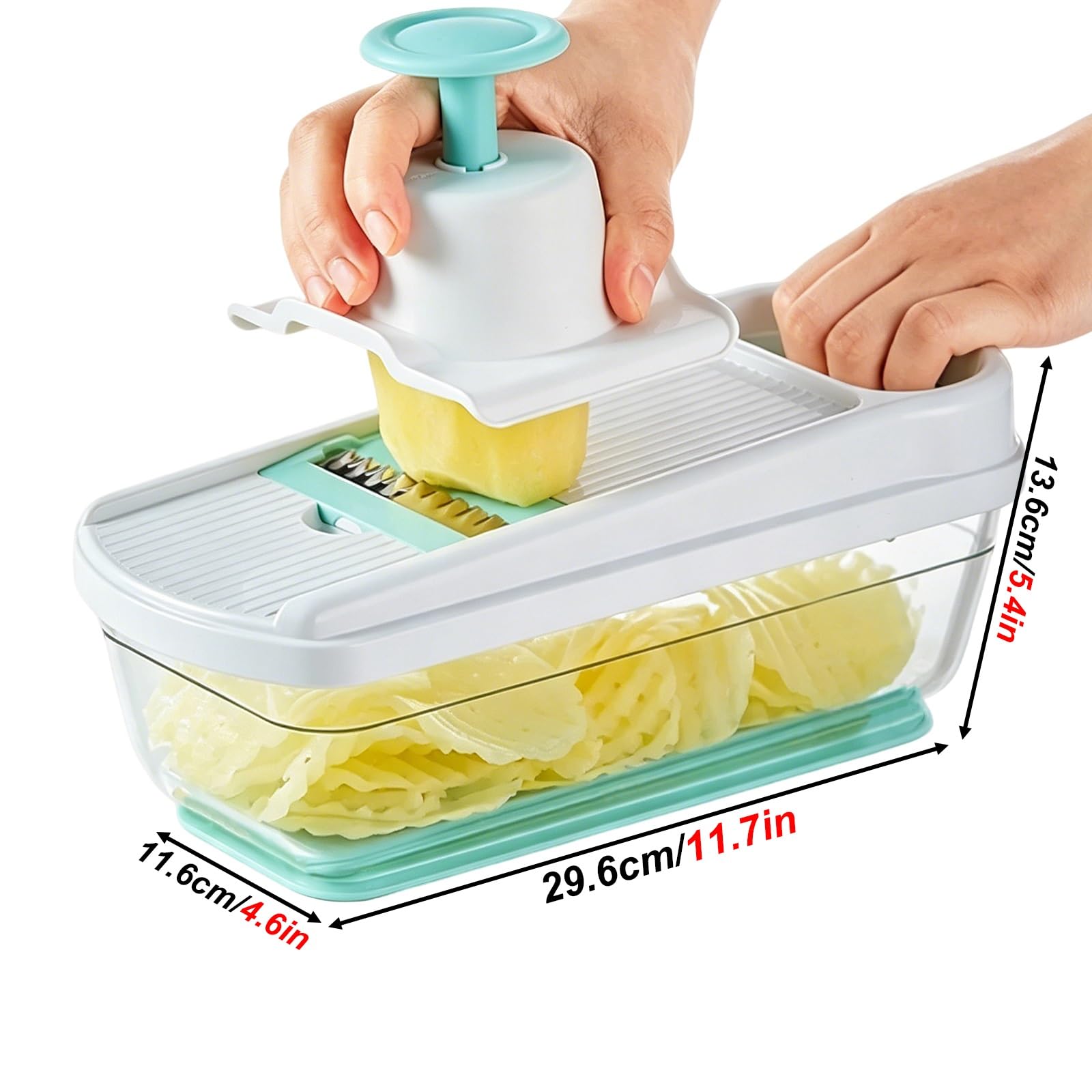 Mandolina de Cocina Profesional Cortador de Verdura, con Recipiente y Protector Manos, Fácil Limpiar, 6 Cuchillas Reemplazables, Cebolla, Utensilio Cocina Preparar Alimentos