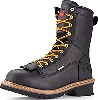 SUREWAY Men's 8" Waterproof Steel Toe Logger Work Boots - Oil/Slip Resistant Full Grain Leather, EH Rated Wedge Sole