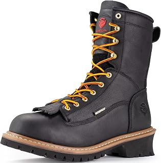 SUREWAY Men's 8" Waterproof Steel Toe Logger Work Boots - Oil/Slip Resistant Full Grain Leather, EH Rated Wedge Sole
