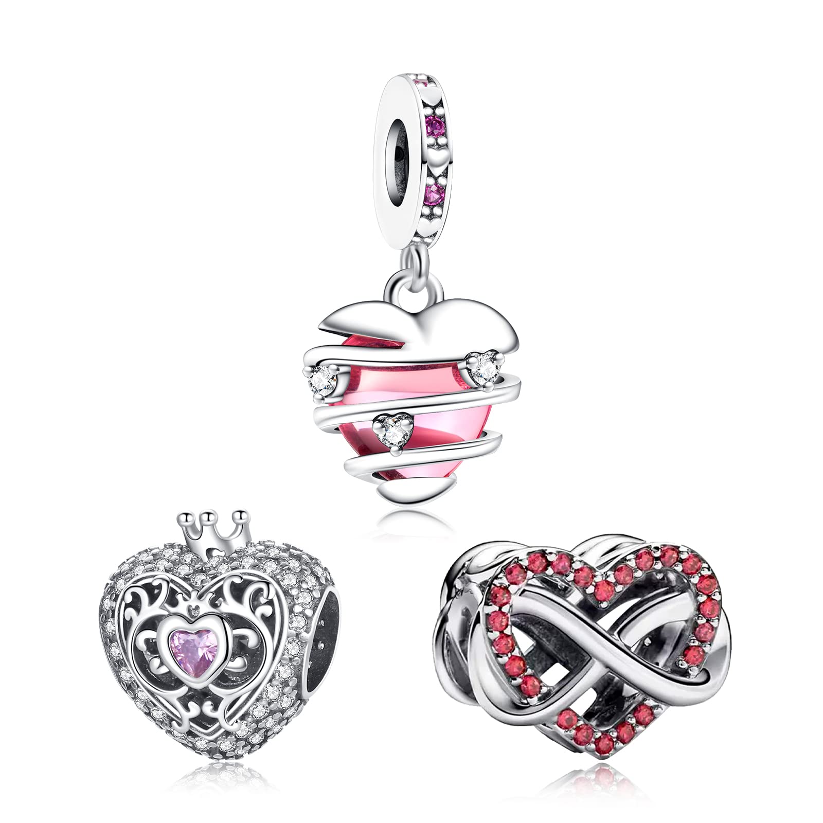 Doyafer925 plata esterlina encanto en forma de corazón Colgante Ratón cuelgan la Corona rosa encanto mujer regalo de amante 3 juegos
