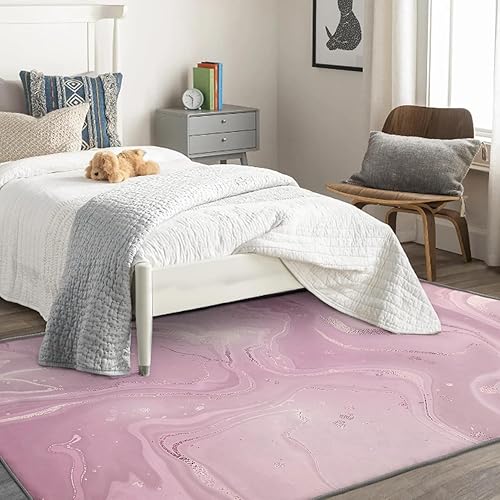 Miniatura 4 de Alfombra de mármol de 3 x 5 pies, color lavanda, para dormitorio, sala de estar, entrada, lavable a máquina, moderna con patrón abstracto, alfombra