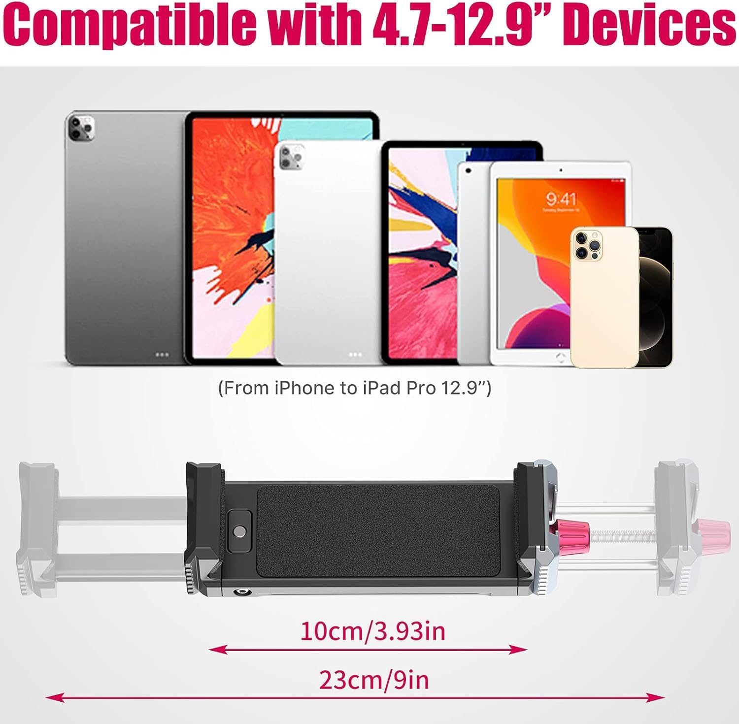 U-pad III Aluminum iPad Tripod Adapter - 7.9-12.9in Metal Mount w Cold Shoe & Acra Swiss QR Mount for iPad, iPhone & Air