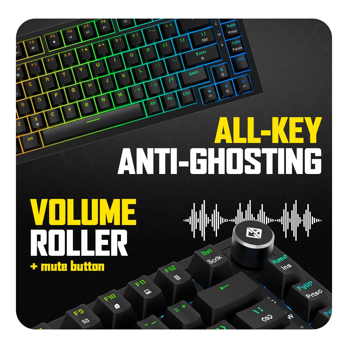 Cosmic Byte CB-GK-43 Phantom TKL Gasket Mechanical RGB Wired Keyboard, Pre-Lubed Outemu Red Switches, 1000Hz Polling, Software, Per-Key RGB, Swappable Switches, Volume Roller, USB C Port (Black) — Amazon image 4