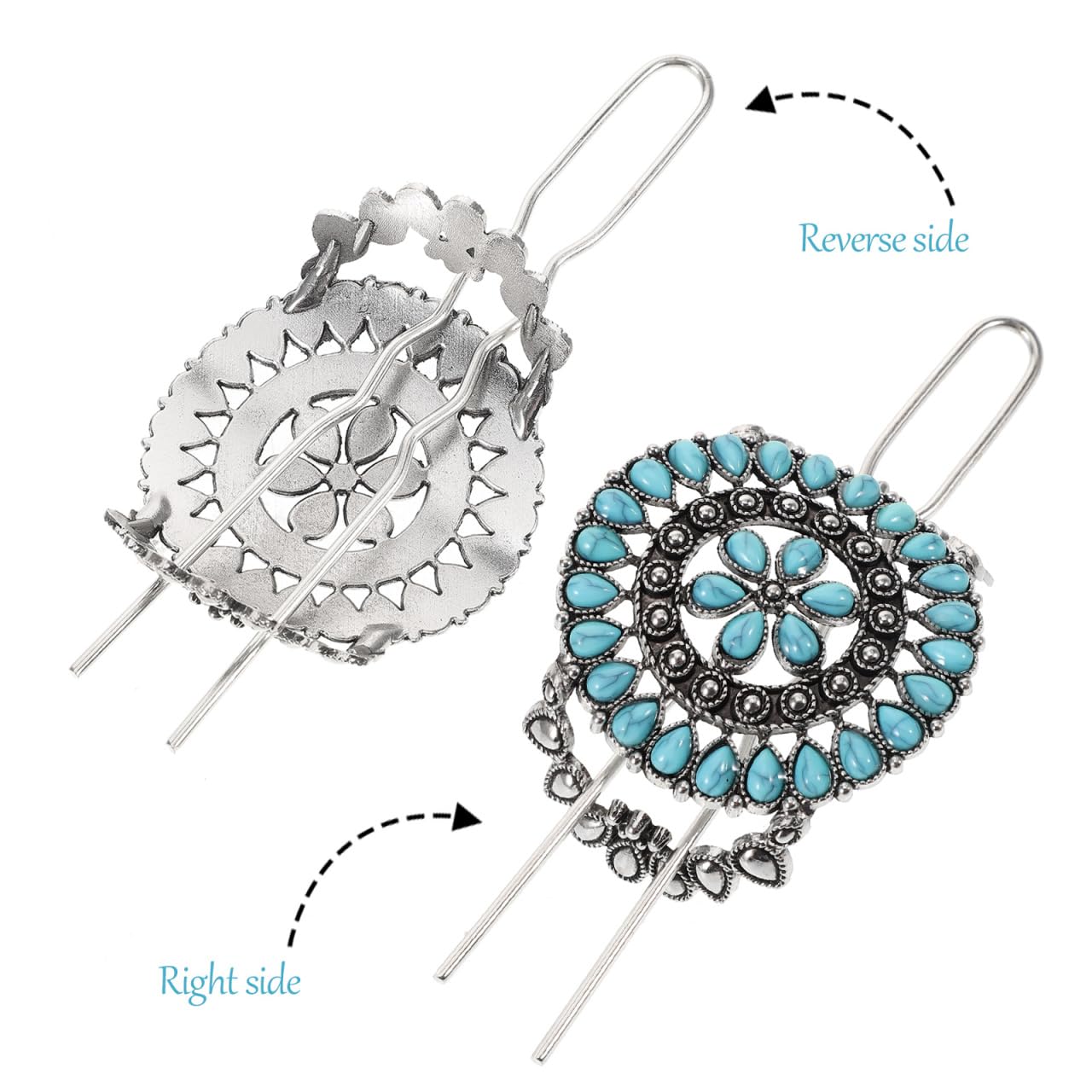 KALLORY Women's Retro Vintage Chinese Turquoise Decorative Hair Fork and Flower Hairpin Ornament Holder image 4